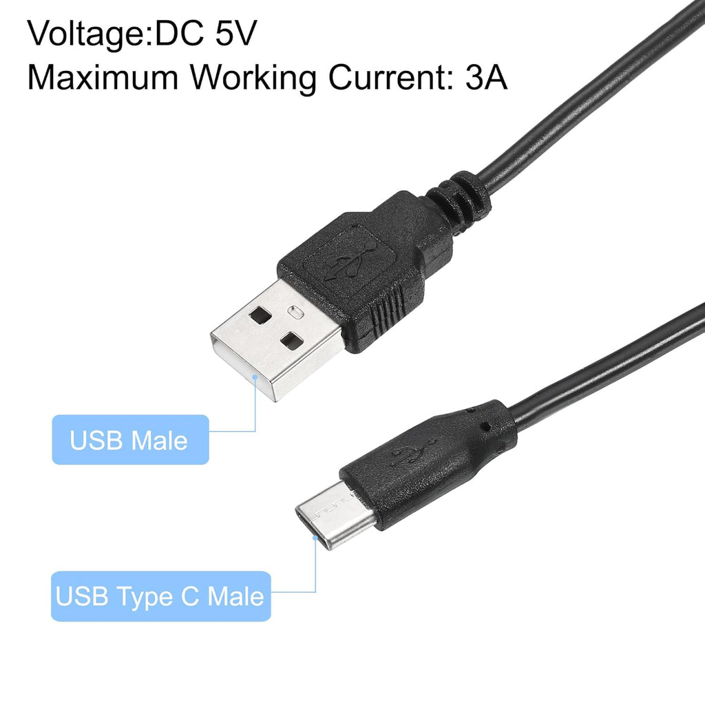 MECCANIXITY USB Cable with 501 ON/Off Switch, USB Male to USB Type C Male Power Cable 100cm for LED Desk Lamp LED Strip Black White 1 Set
