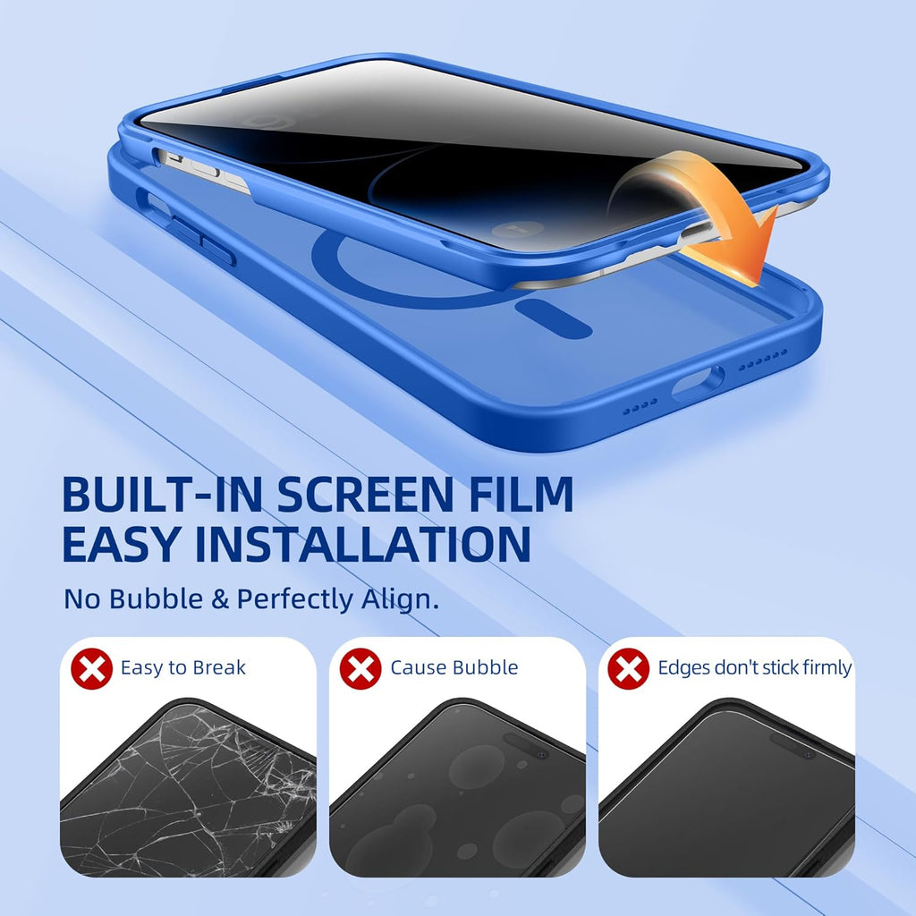 BERFY Magnetic for iPhone 14 Pro Max Case, Compatible with MagSafe, Built-in Privacy Screen Protector and Upgraded Camera Protection, Anti-Spy Full Body Shockproof Phone Case for 14 Pro Max,Klein Blue