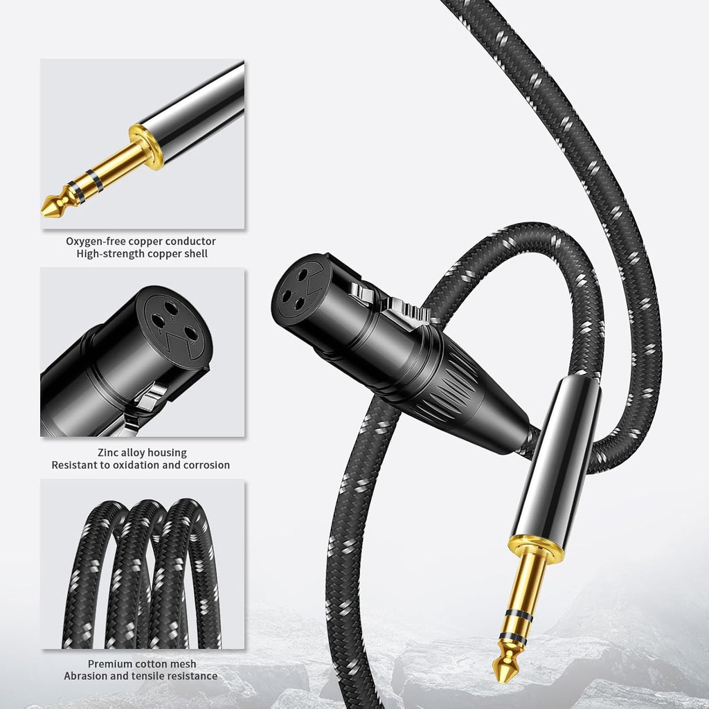 Kumiho XLR Female to 1/4 Inch 6.35mm TRS Stereo Cable Hi-Fi Balanced Bi-Shielded Interconnect Patch Cables for Microphones, Amplifiers, Mixers, Speakers 15FT