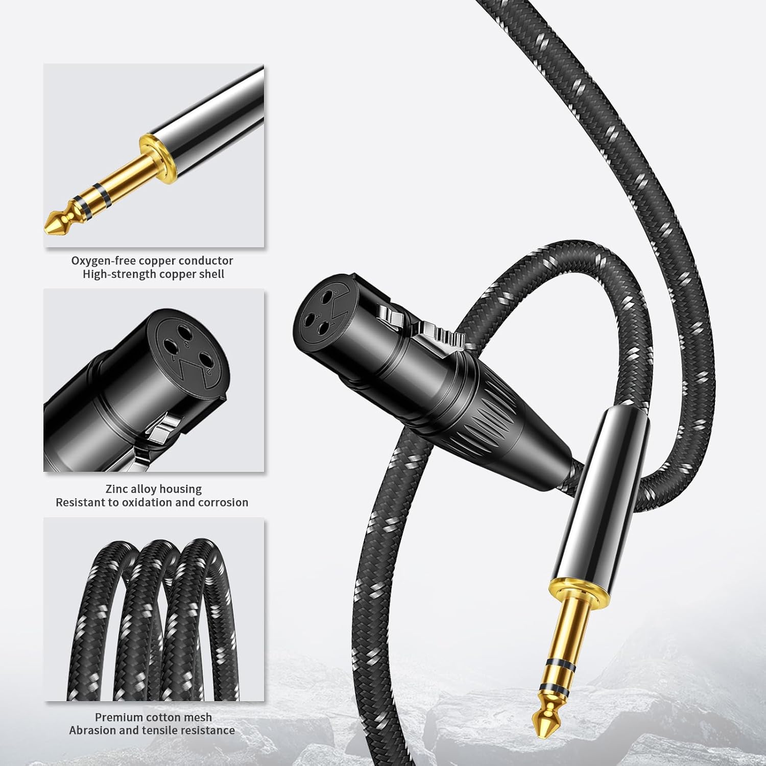 Kumiho XLR Female to 1/4 Inch 6.35mm TRS Stereo Cable Hi-Fi Balanced Bi-Shielded Interconnect Patch Cables for Microphones, Amplifiers, Mixers, Speakers 15FT