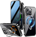 [360° Rotatable CD Stand & Built-in Privacy Screen Magnetic Case for iPhone 16 Pro [Compatible with MagSafe & Full Signal] Mil-Grade Shockproof Full Body Anti-Spy Cover for 16 Pro-Black