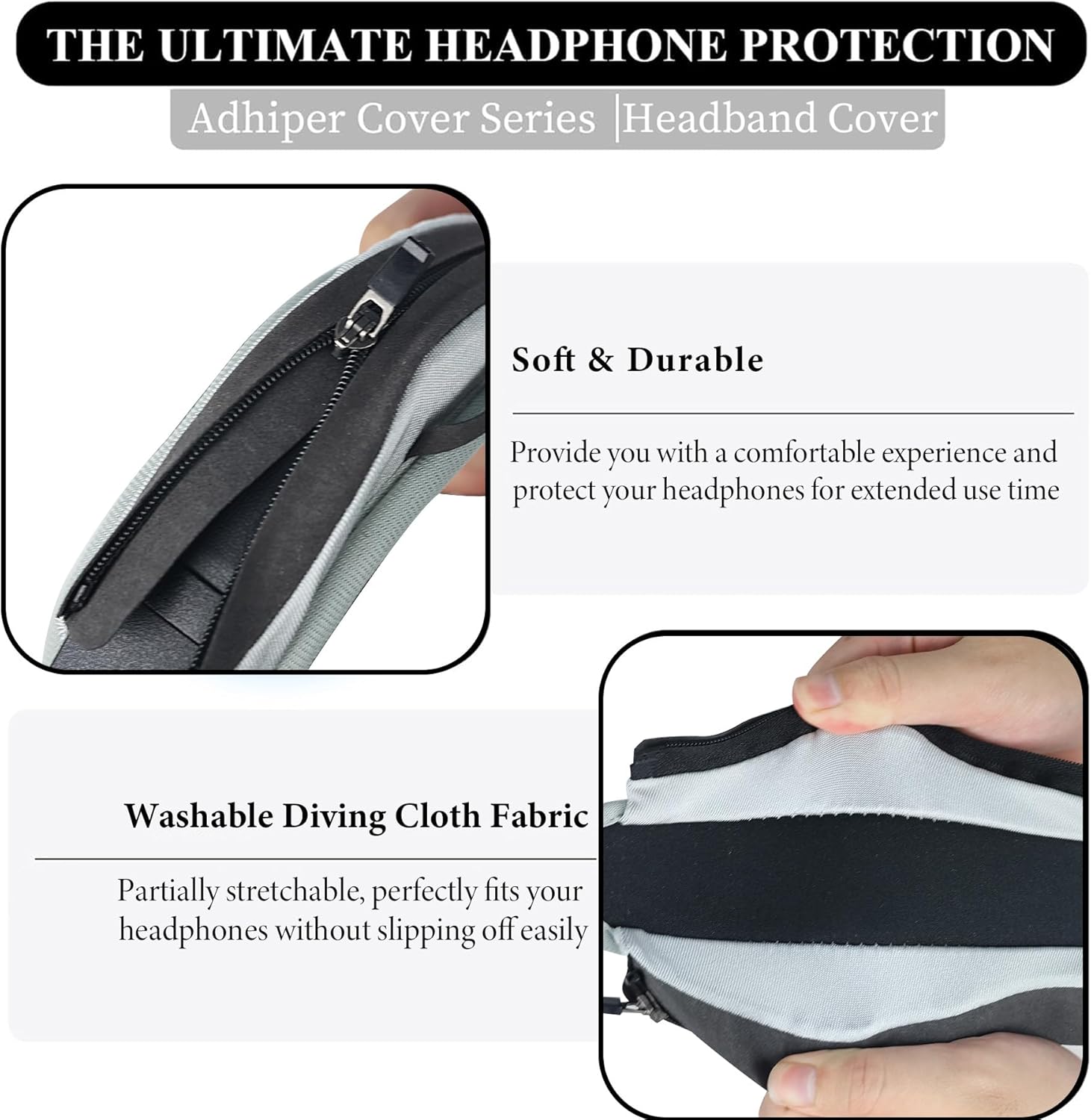Adhiper Universal Headphone Headband Cover for Sony Beats Bose Soundcore HyperX ATH Skullcandy JBL Jabra, Headband Cover Protector for Sony XM6, XM5, XM4 & Beats Studio Pro/Solo4 Headphones - Gray