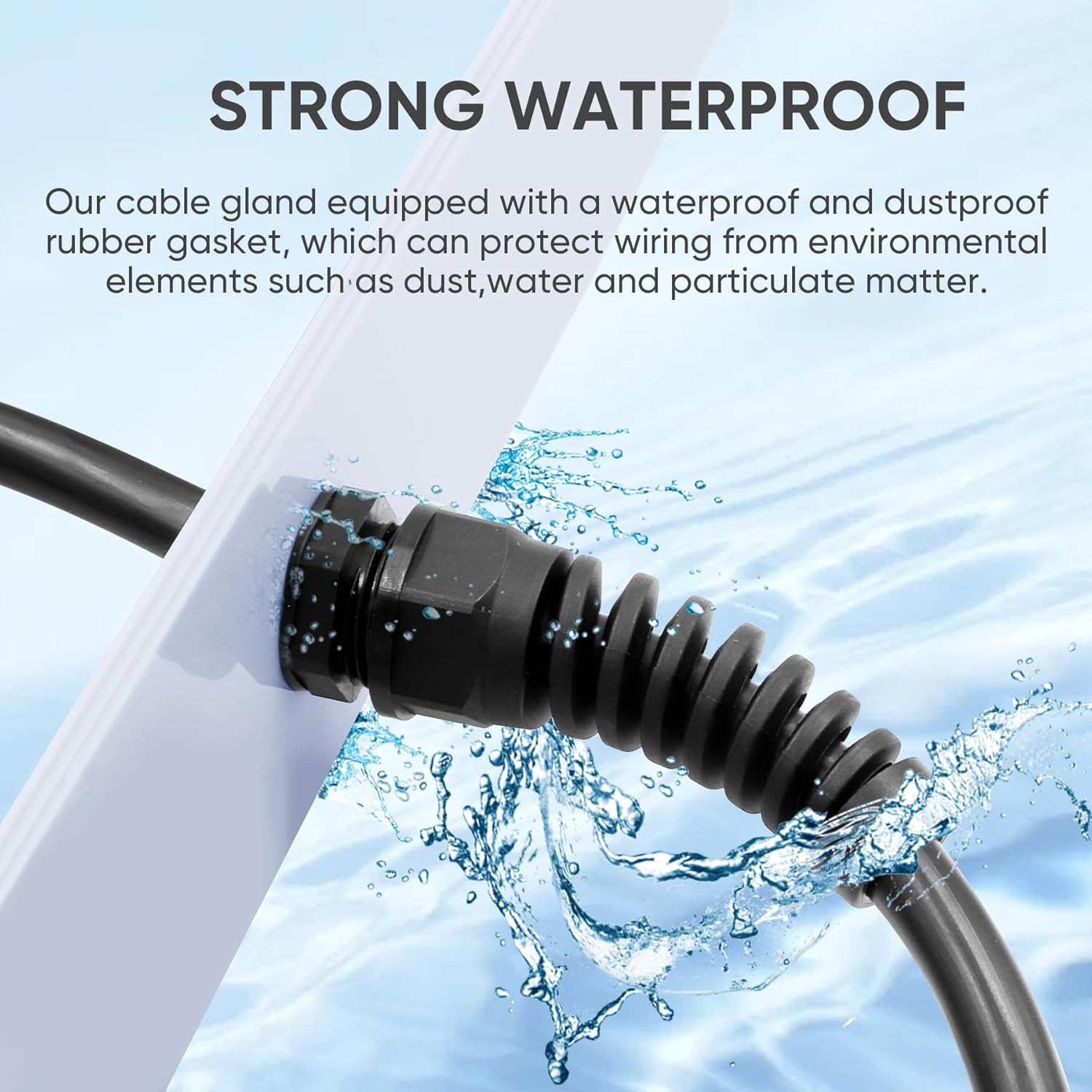 Strain Relief Cord Connector,LISTENJIALE 2Pcs NPT 1/2" Waterproof Cable Gland Flex Spiral Strain Relief Adjustable 6-12mm Cable Connector Nylon Joint with Gaskets(Black)