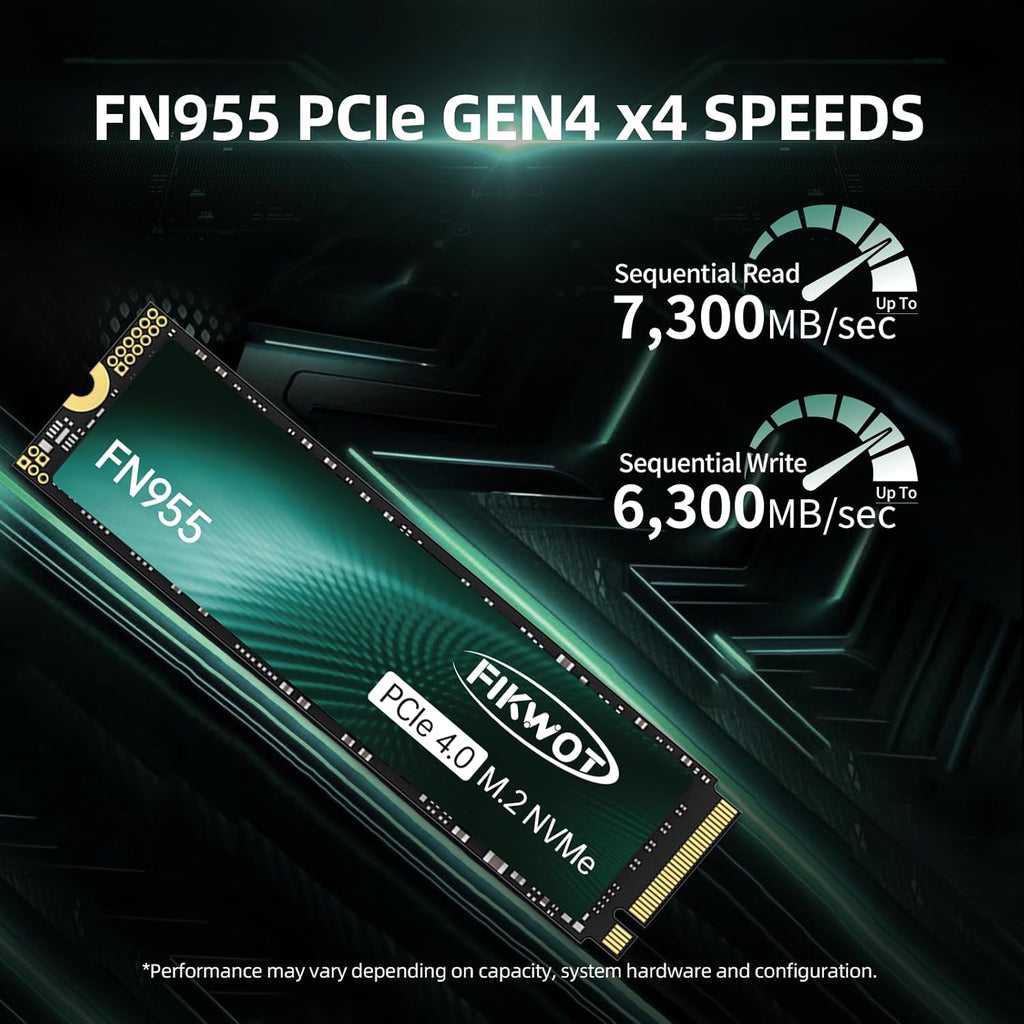 FN955 1TB NVMe SSD M.2 2280 PCIe Gen4x4, Up to 7300MB/s, 3D NAND TLC Flash Internal Solid State Drive, Configure SLC Cache, Storage and Memory Expansion for PS5 Laptop Desktop