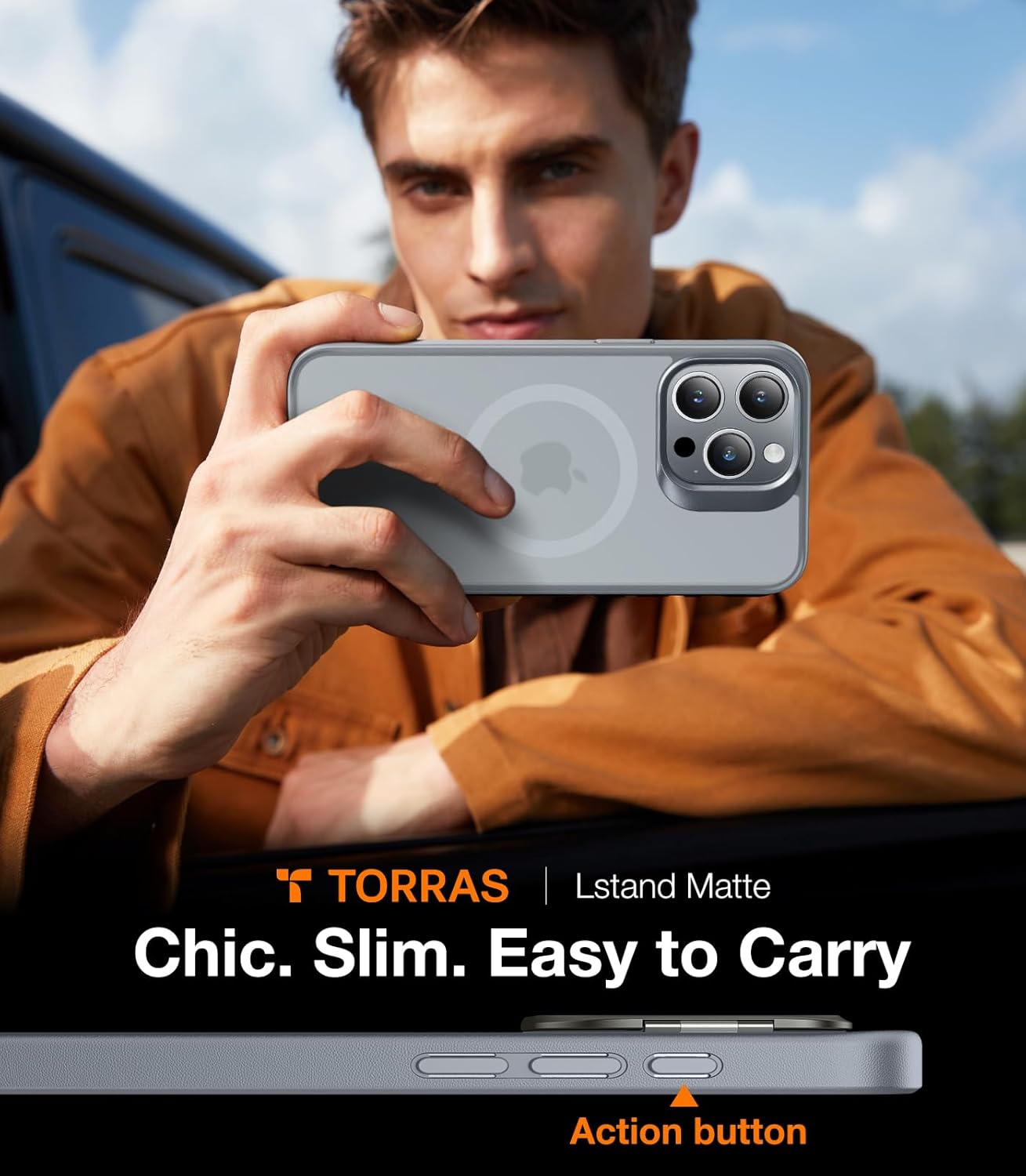 TORRAS Magnetic for iPhone 15 Pro Case, Compatible with MagSafe, Invisible Camera Kickstand, Military-Grade Shockproof Translucent Anti-Scratch Hard Back and Soft Edge Phone Case, Natural Titanium