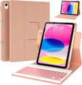 BLUTLOTUS Keyboard Case for iPad 10th Generation 2022 10.9 inch,360° Rotatable Keyboard Case with Pencil Holder, 7 Color Backlit Detachable Bluetooth Keyboard,Smart Folio Tablet Cover (Rose Gold)