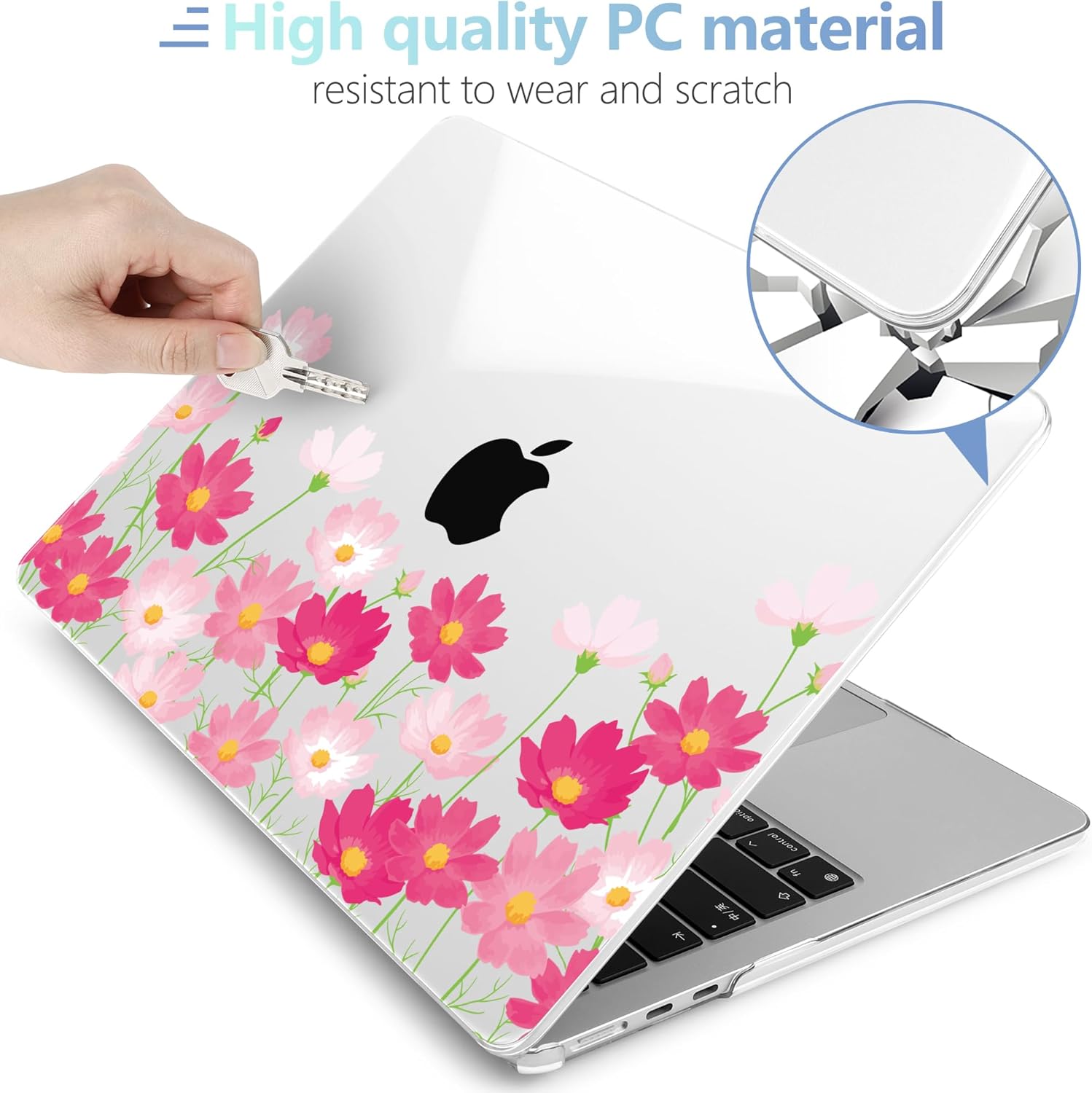 MEEgoodo Case for MacBook Air M4/M3/M2 13.6 inch 2025 2024 2022, Fit Model A3240 A3113 A2681, Compatible with MacBook Air 13 inch, Laptop Hard Shell Case with Keyboard Cover, Bright Pink Flowers
