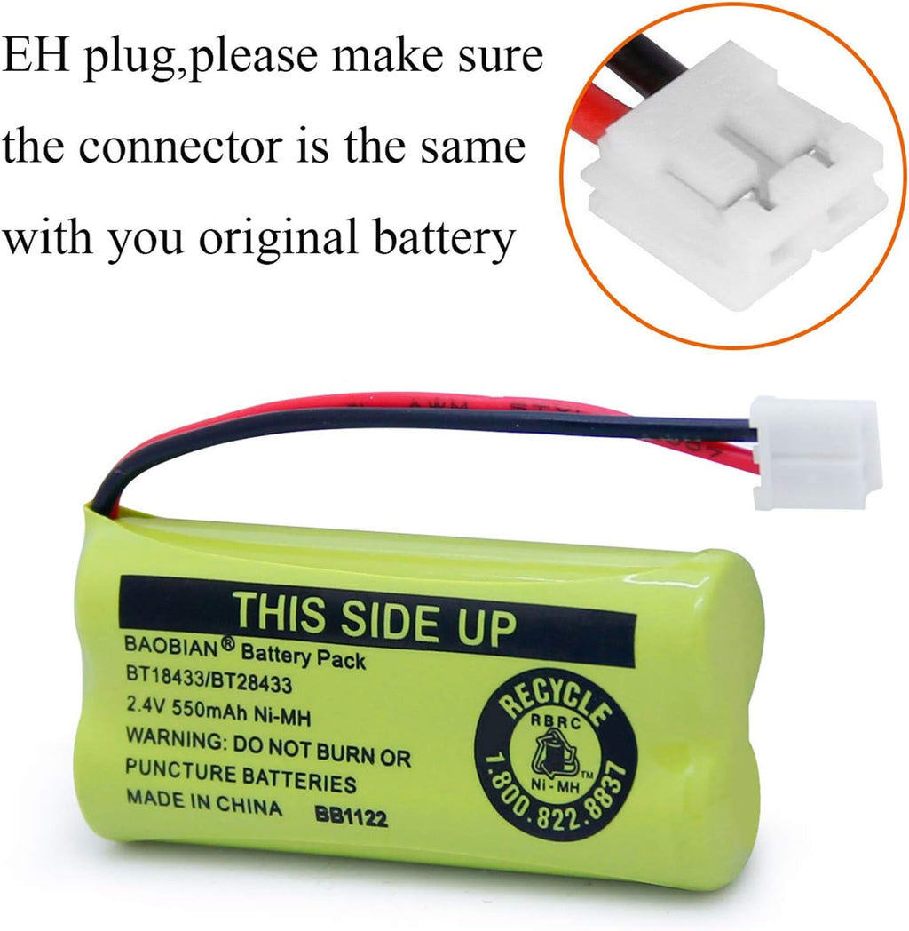 2.4V Rechargeable Cordless Phone Batteries Compatible with for AT&T/Lucent BT-18433 BT-184342 BT-28433 BT-284342 BT-6010 BT-8000 BT-8001 BT-8300 Empire CPH-515D CPH515D(Pack of 2)