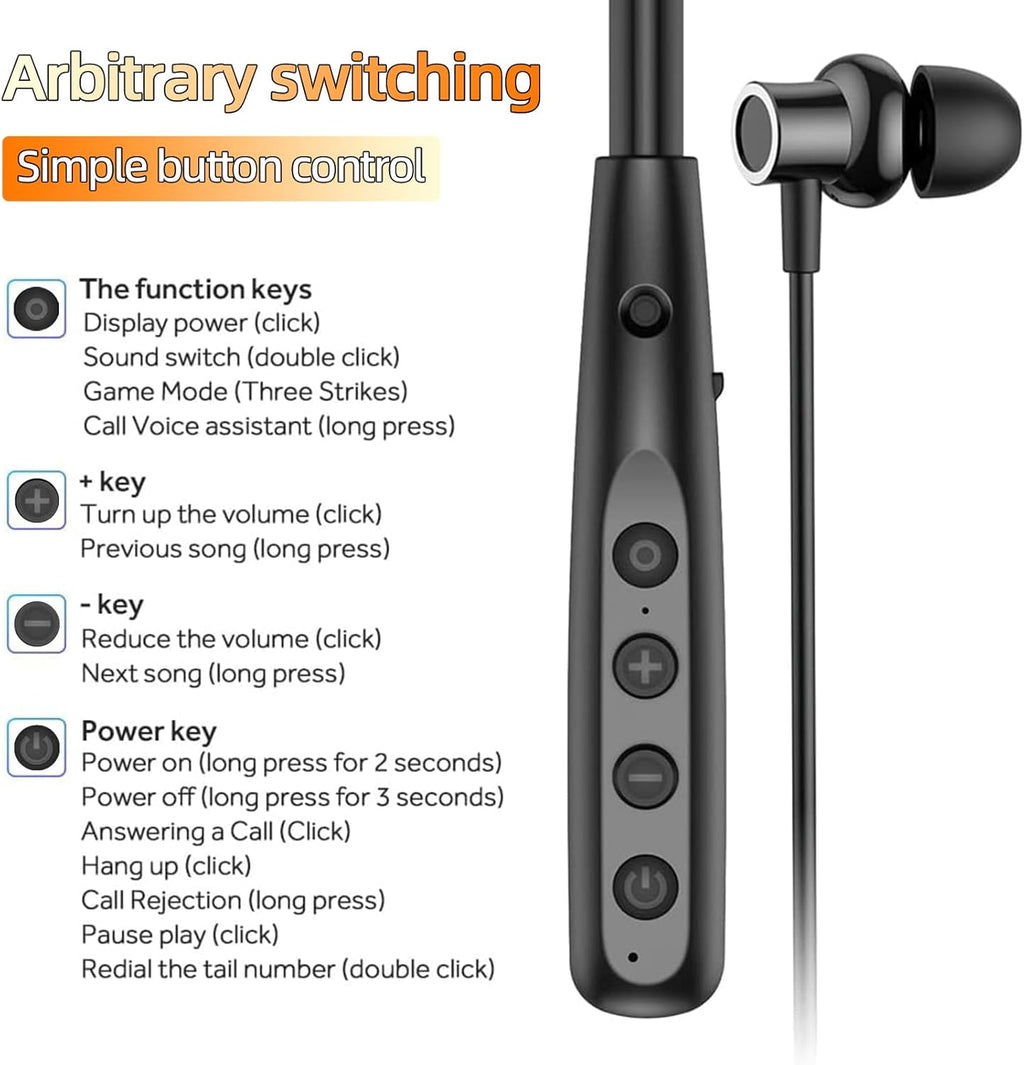 Neckband Bluetooth Headphones, 6.0 Bluetooth 100 Hours Playtime，IPX7 Sports Waterproof Earbuds with Microphone Noise Cancelling with HiFi Speakers Multiple Switchable Sound Modes