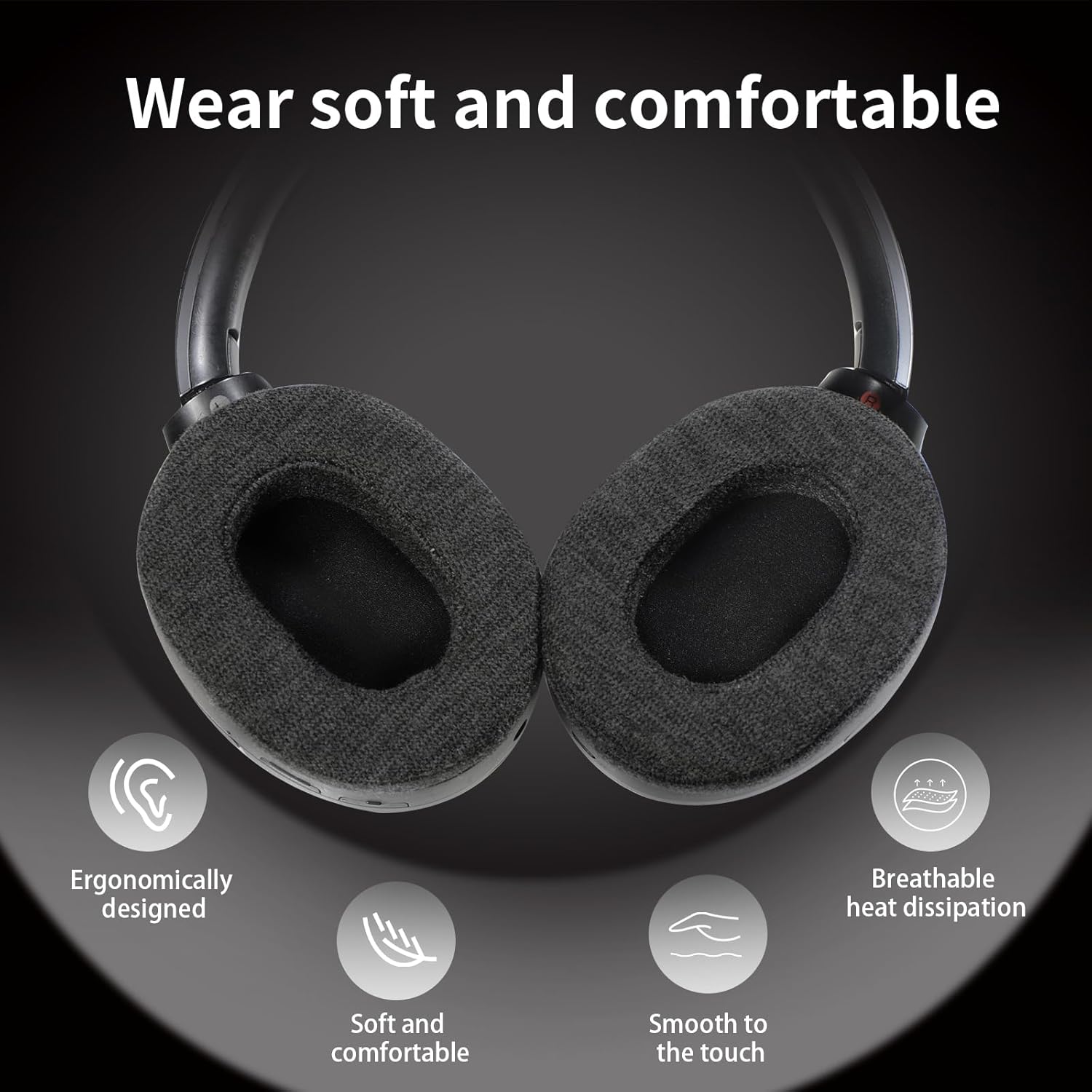 Skin-Friendly Cotton Replacement Earpads for Sony WH-1000XM2/MDR-1000X, Skin-Friendly Cotton Ear Pads Cushions with High-Density Noise Isolation Foam, Keep Warm (Dark Gray)