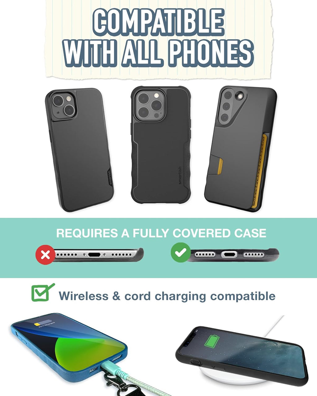 Smartish Phone Lanyard - Case Clinger - Universal iPhone Holder w/Detachable Crossbody Shoulder Neck Strap - Braided Silver Chain