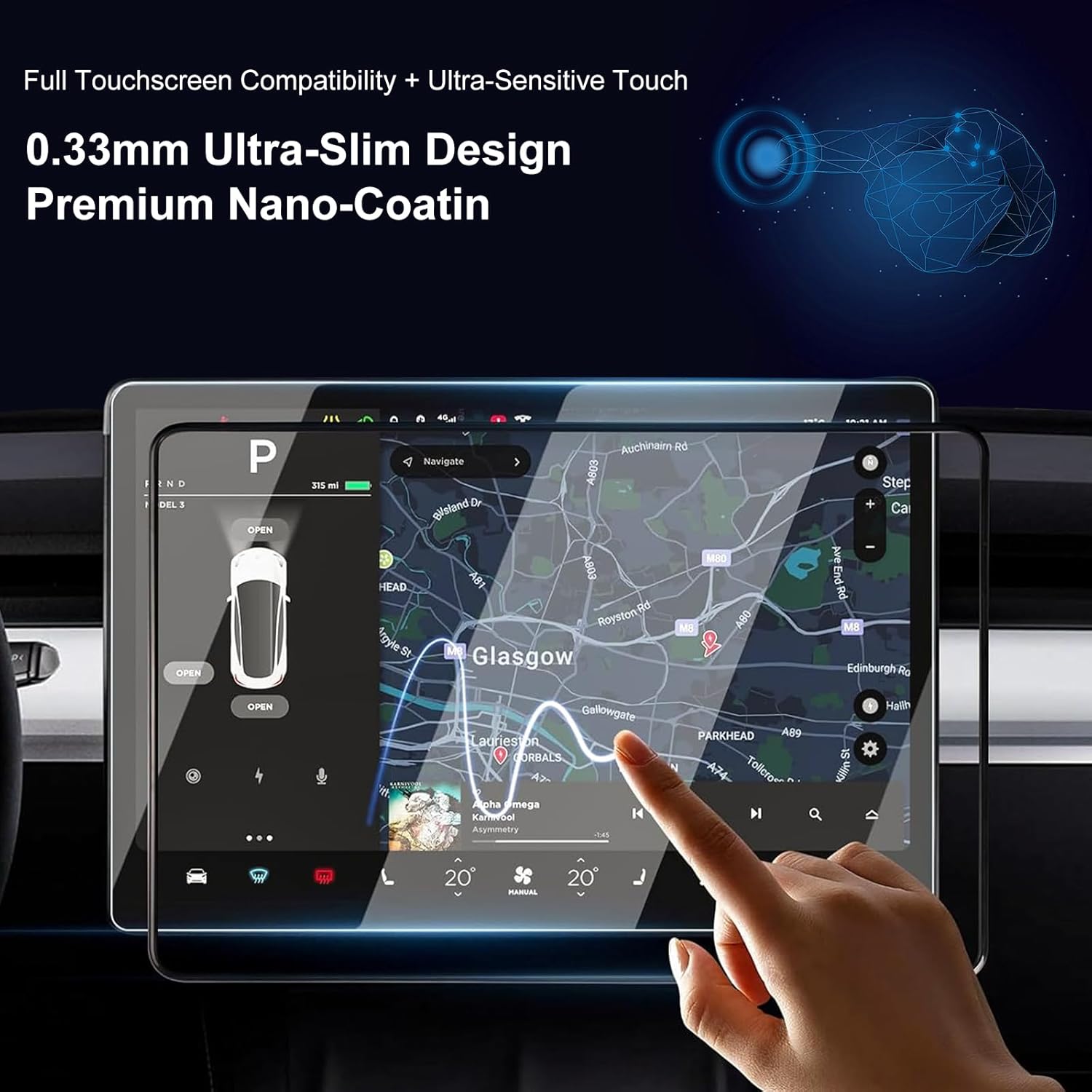Tempered Glass Screen Protector for Tesla 2024 2025 Model 3 Highland & 2025 Model Y Juniper, Center Control Navigation Touch Screen, Car Screen Protector Accessories, 9H Anti-Glare Anti-Fingerprint, Matte