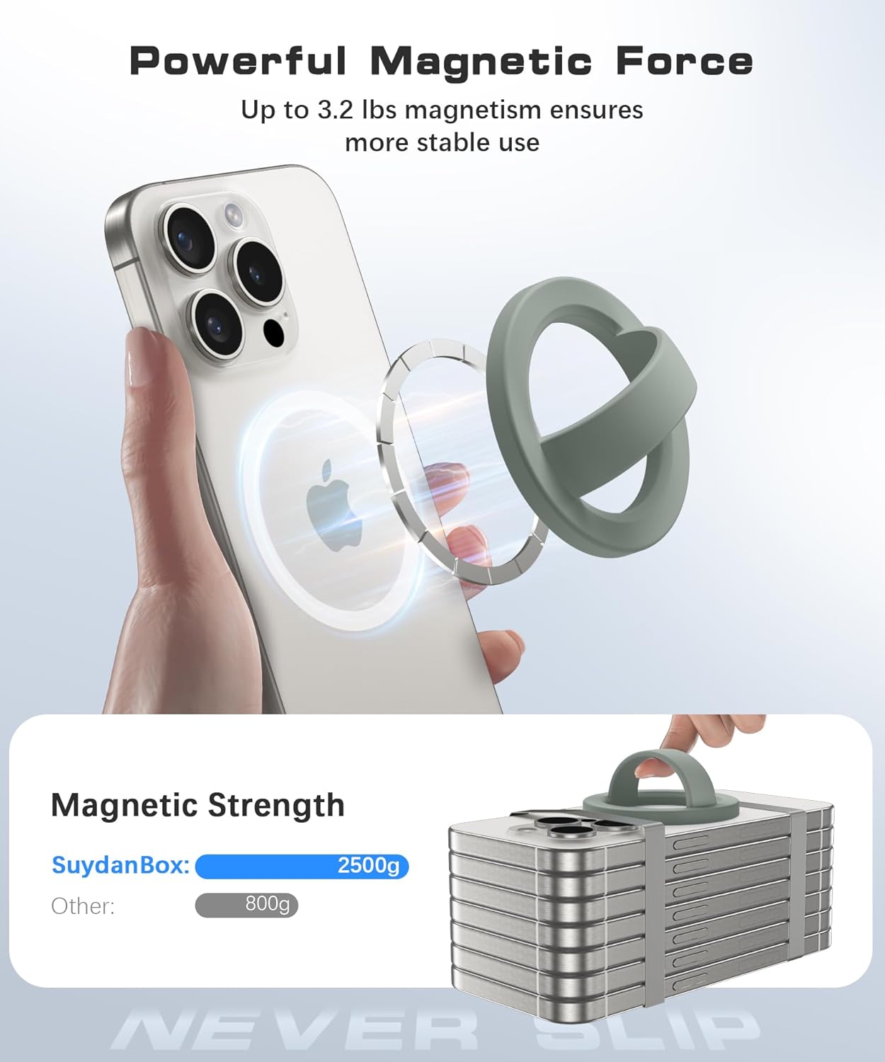 Magnetic Phone Grip, Removable Loop Grip with Soft Finger Strap, Silicone Phone Ring Holder for Back of Phone for iPhone 16/15/14/13/12 Pro Max/Plus, Calke Green