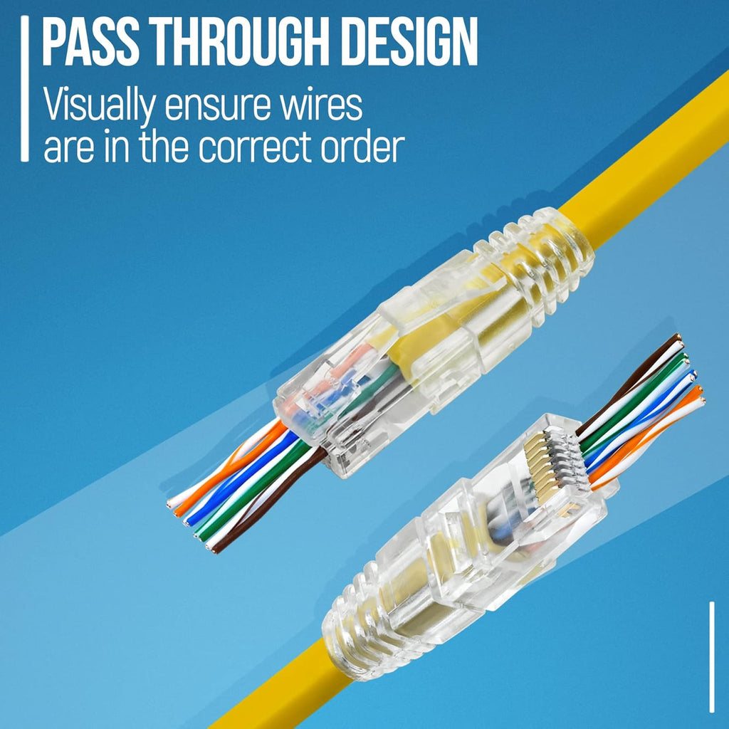 GTZ RJ45 Cat6 Pass Through Connectors and Strain Relief Boots - Pack of 50/50 - EZ to Crimp Modular Plug for Solid or Stranded UTP Network Cable