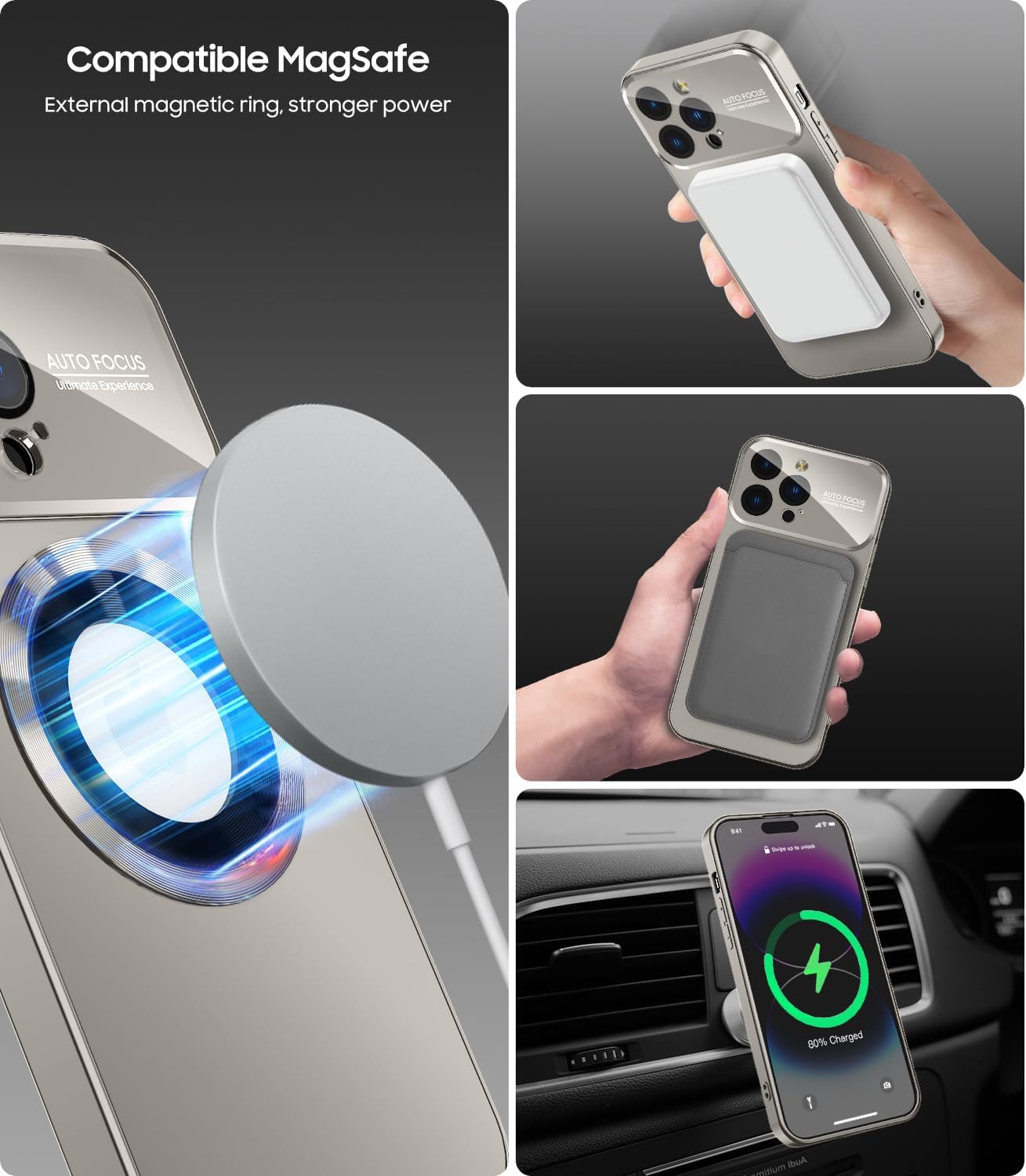 Magnetic for iPhone 16 Pro Case, Compatible with MagSafe, Built-in Camera Lens Protector, Logo View, Military Grade Drop Proof Phone Cover, Titanium Gray