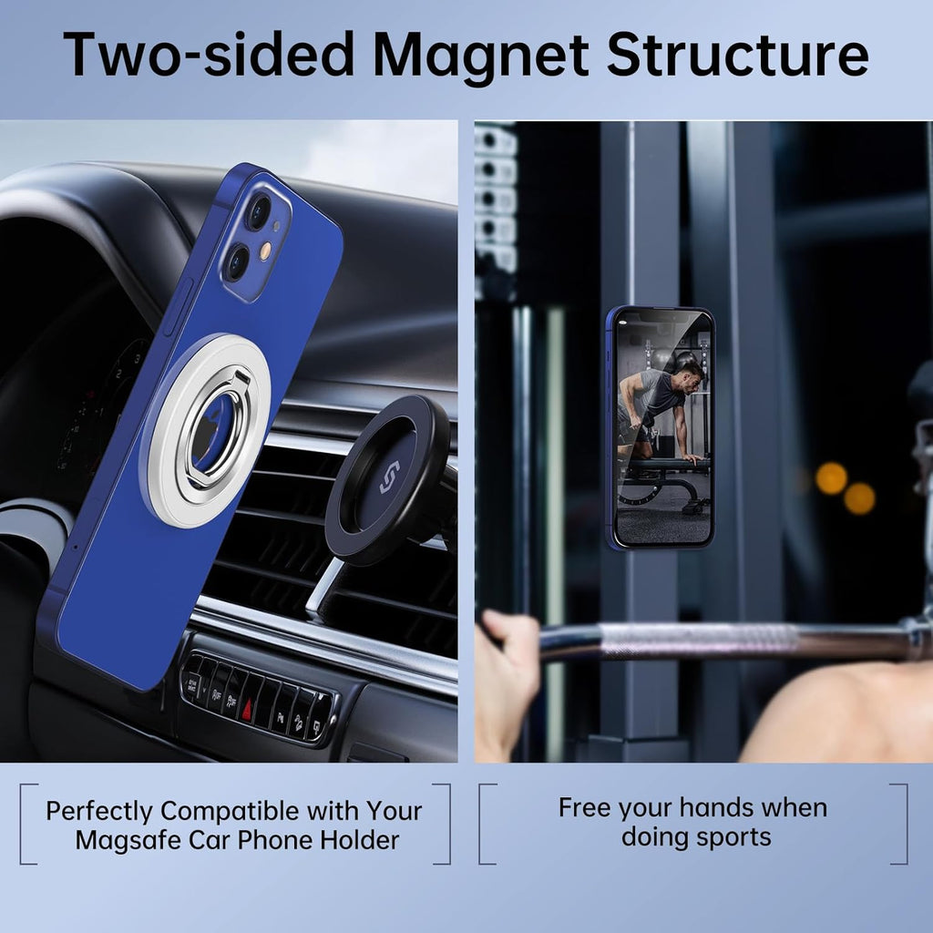 Magnetic Phone Ring Holder for MagSafe, Syncwire Magnetic Phone Ring Grip Finger Kickstand with Two-Sided Magnets Compatible with iPhone 16 Pro Max 15 14 13 12, Android, MagSafe Accessories, White