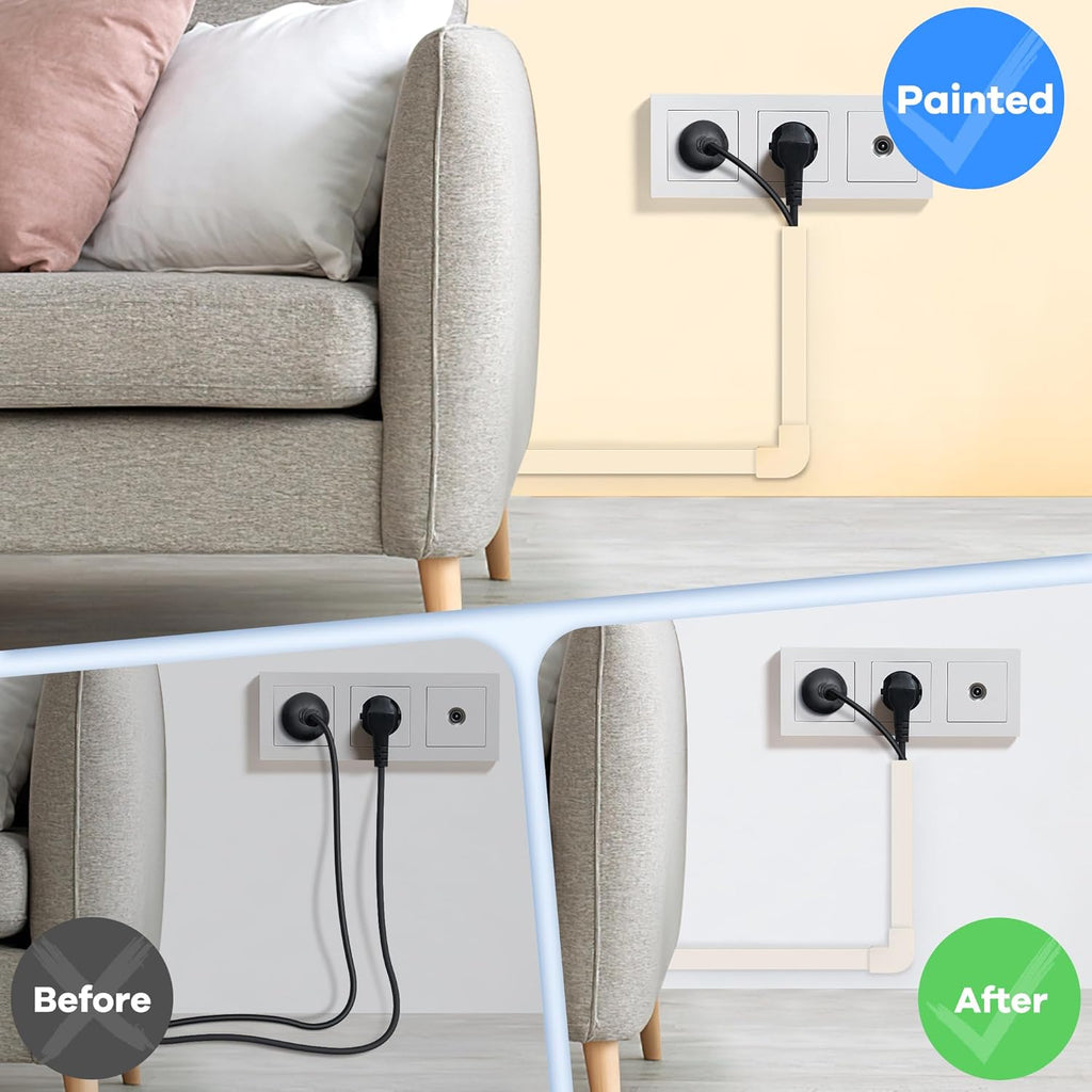 126in Cord Hider Kit, Wire Hiders for TV on Wall, Paintable Cable Management Kit, Wire Cover for Wall Mount TV, Hide Wires Along Wall, Beige Cord Cover Wall Wire Management, 8xL15.7in W0.95in H0.55in