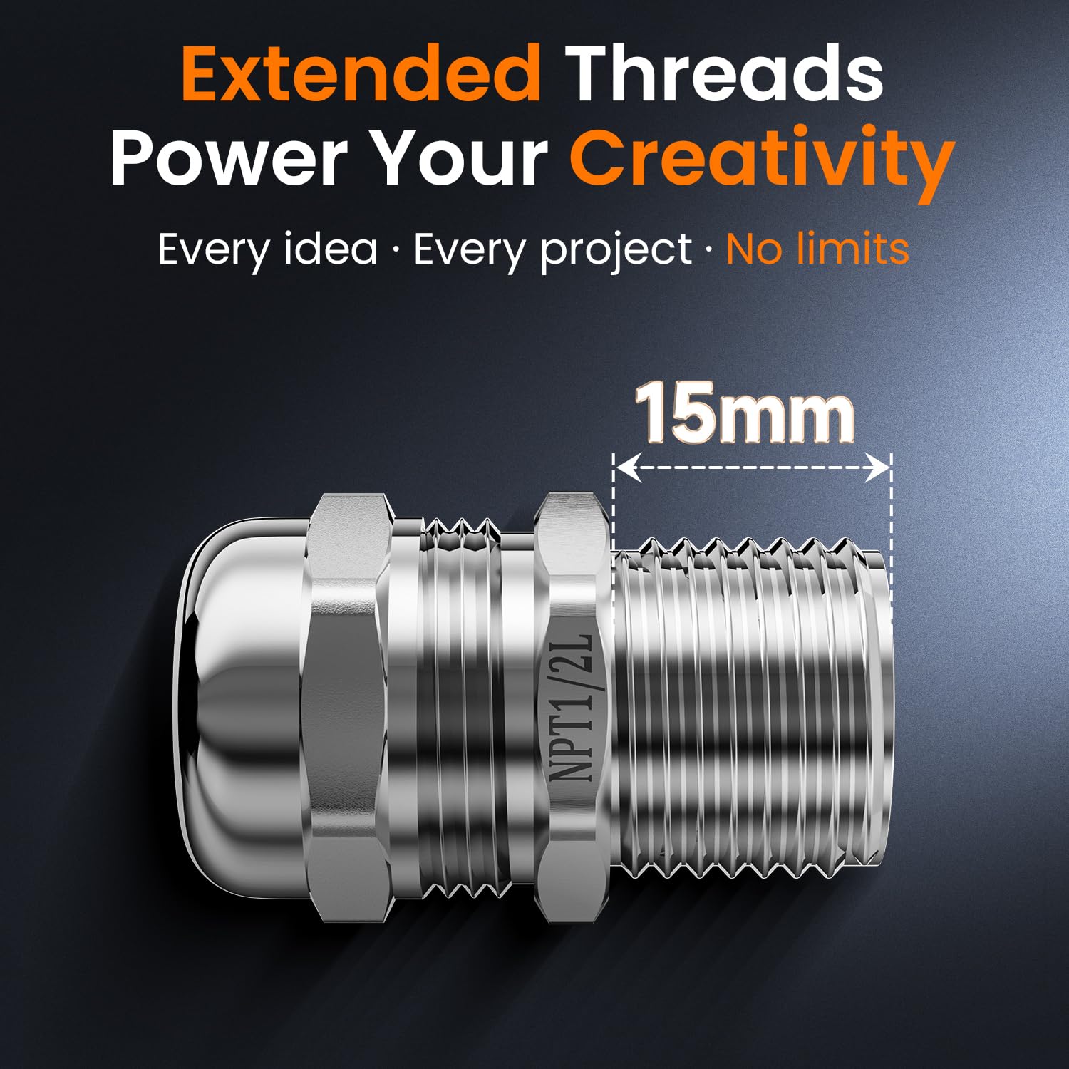 QILIPSU 2pcs 1/2" NPT 304 Stainless Steel Cable Gland Long Thread Waterproof IP68 Metal Strain Relief Cord Grip Cable Pass Through Wire Connector