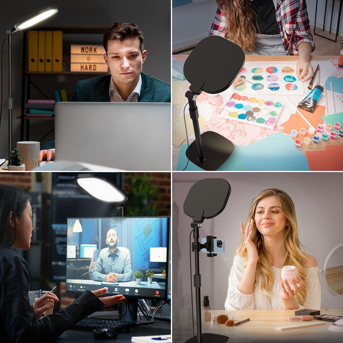 Video Conference Lighting for Zoom Meeting, Ring Light for Desk with Flexible Stand, 30 Light Modes Desk Lamps for Home Office, Desk Light & Memory Function for Zoom Lighting, Video Streaming, Drawing