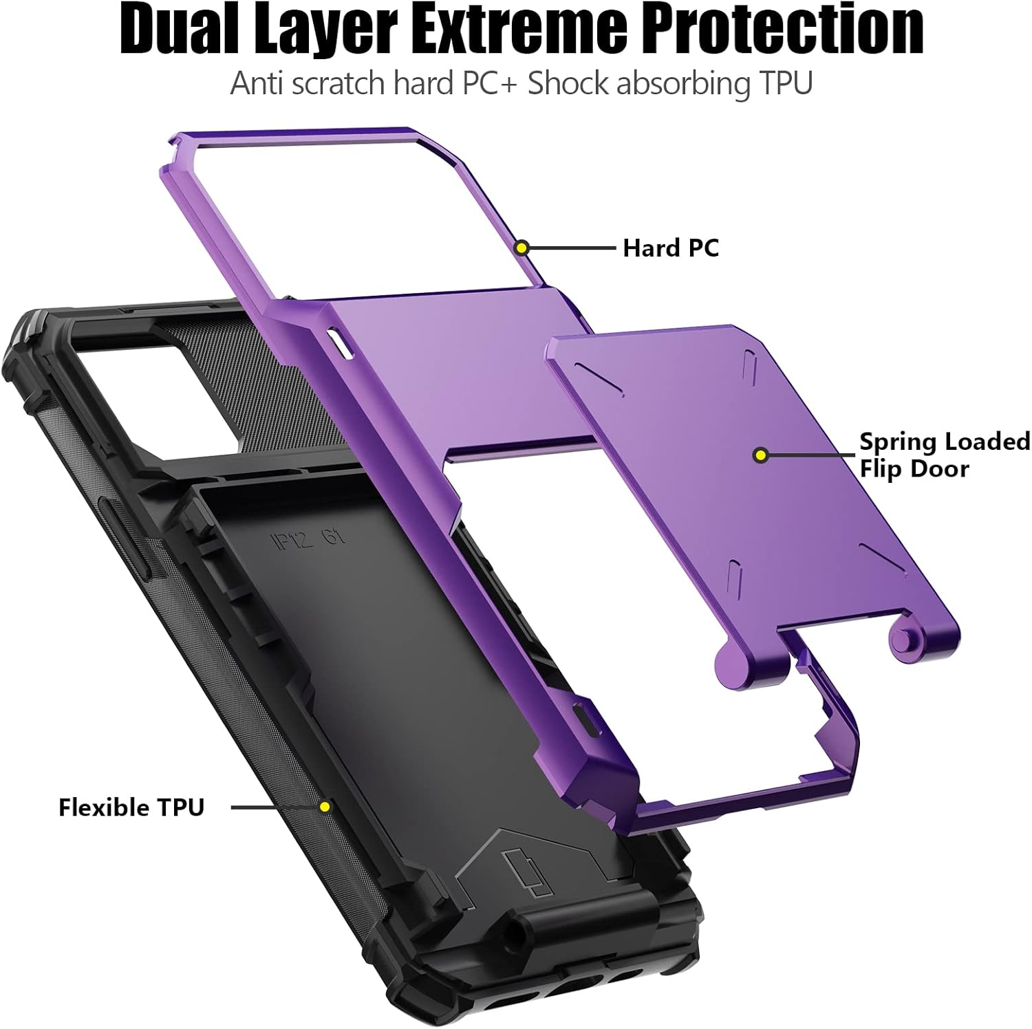 Nvollnoe for iPhone 12/12 Pro Case with Card Holder[Store 5 Cards] Dual Layer Heavy Duty Shockproof Wallet Case with Hidden Card Slot Large Storage Cover for iPhone 12(Purple)