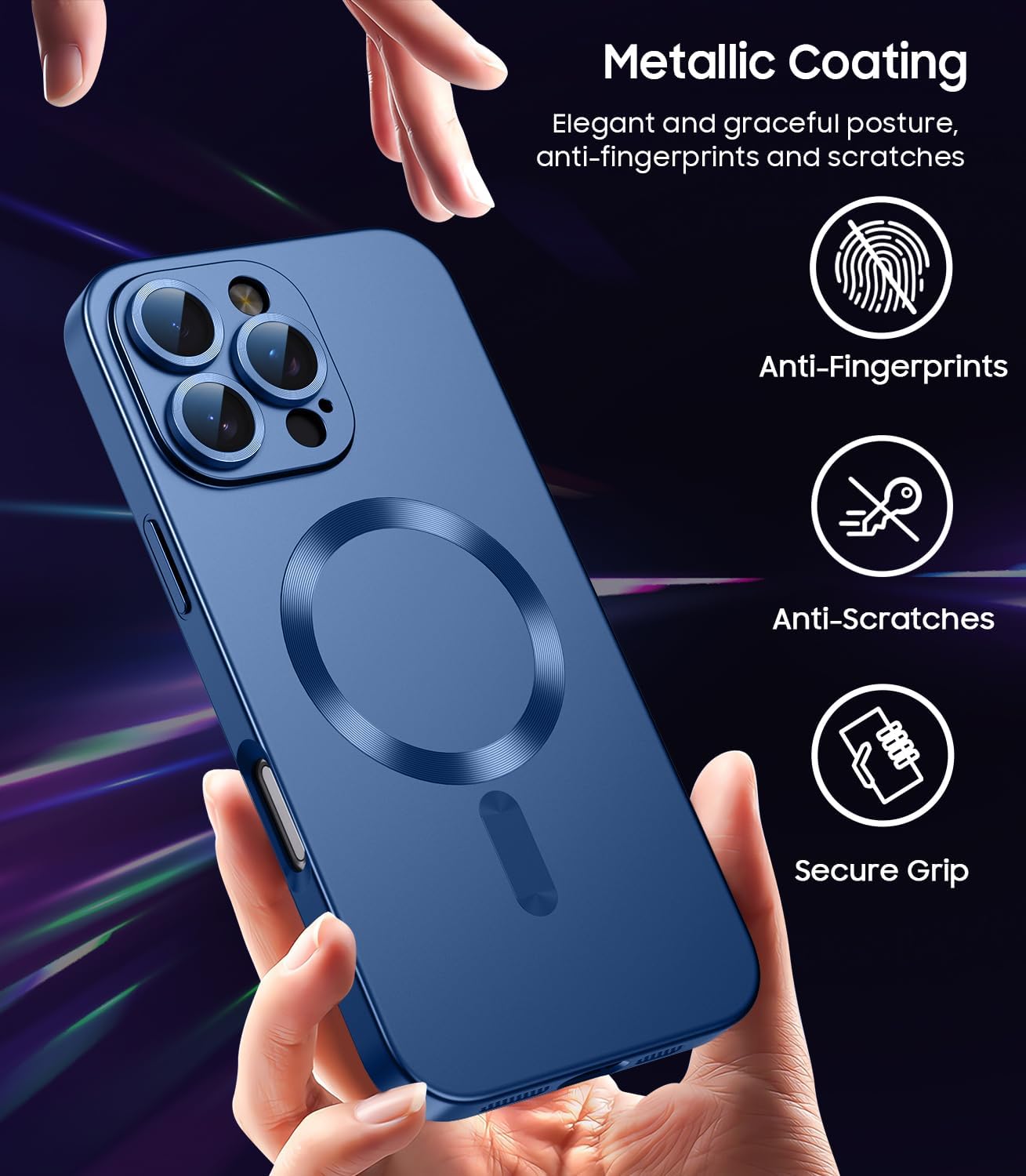 Magnetic for iPhone 16 Pro Max Case [Compatible with MagSafe][Built-in Camera Lens Protector] Slim Soft Silicone Bumper Shockproof Metallic Luster Phone Case (Blue)