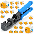 Everest easyJACK - 90° Angled Speed Termination Keystone Tool Set - with 20-Pack of RJ45 Cat6 Keystone Jacks in Yellow (Slim Profile Design) - Time Saver Network Punch Down Tool Cat6