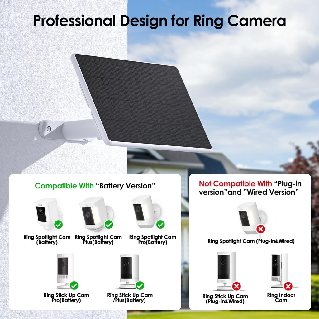 6W Solar Panel for Ring Spotlight Cam Battery & Stick Up Cam Battery, High-Efficiency Solar Charger with 360° Adjustable Retractable Bracket & 10ft Cable (3 Pack)