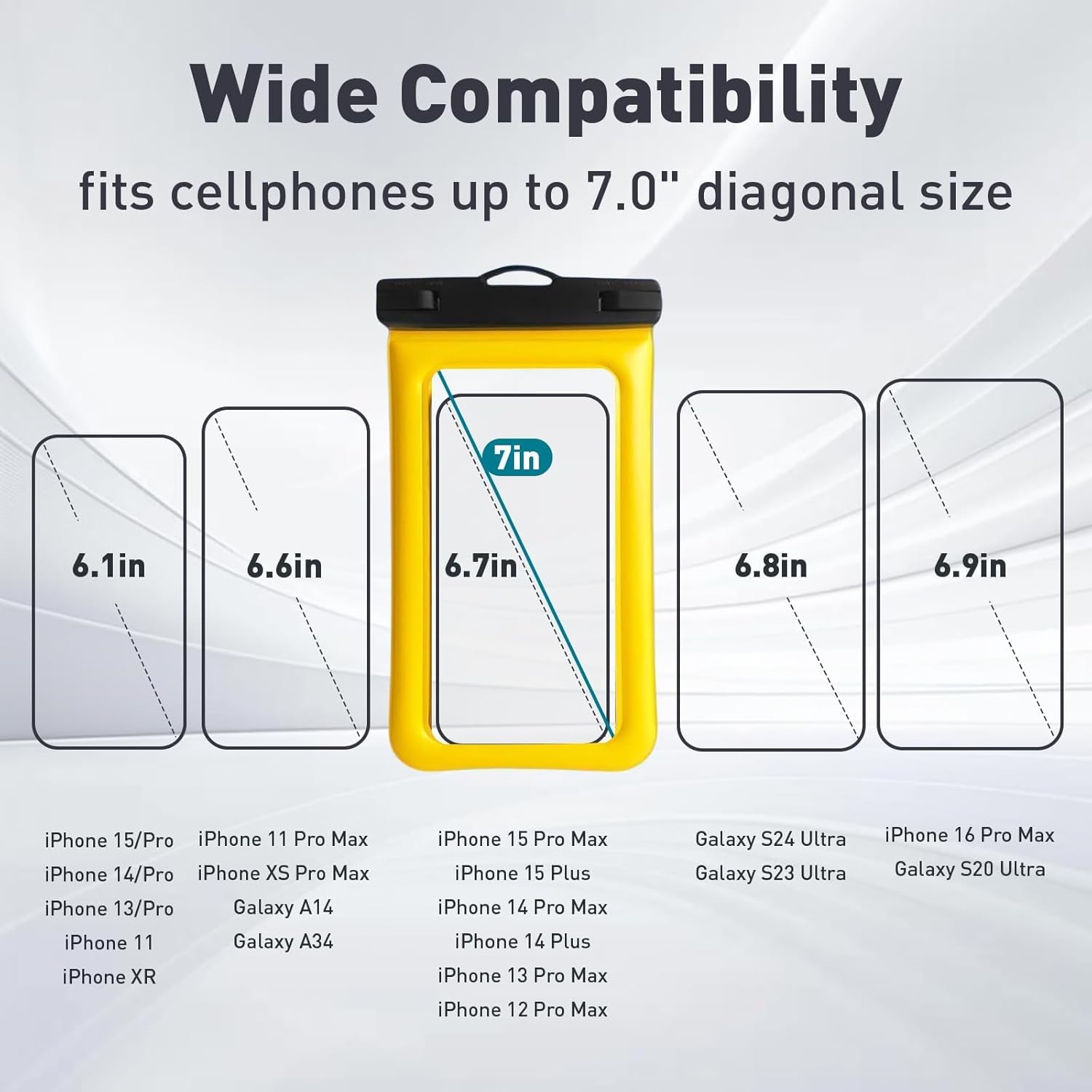 Floatable Soap Bubble Waterproof Phone Pouch/Case with Crossbody Lanyard for iPhone 16 Pro Max/15 Pro/14/13/12, IP68 Cellphone Dry Bag Beach Cruise Ship Essentials, 1 Pack-Yellow-7″