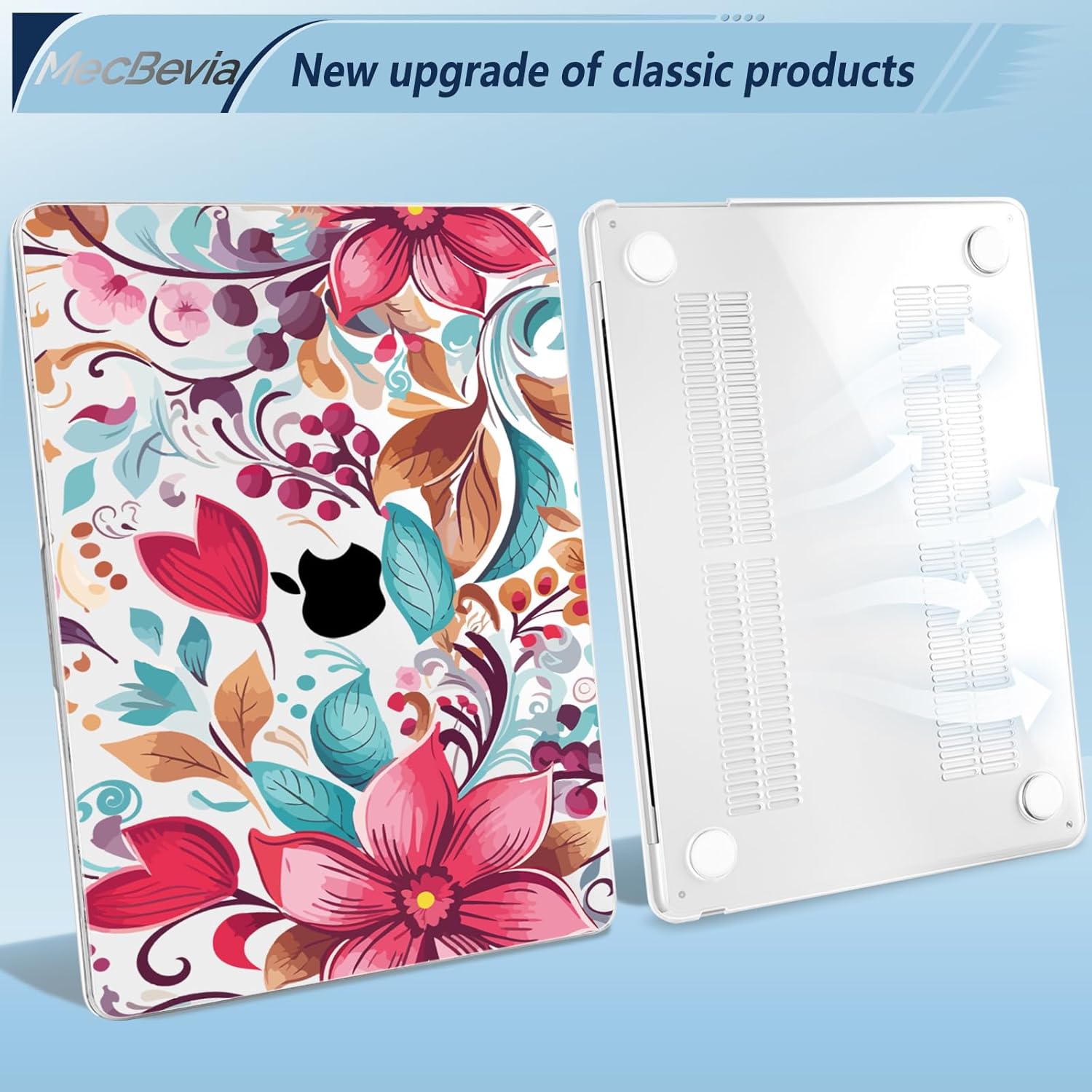 Compatible with MacBook Air 13.6 inch Case, M4 A3240/M3 A3113/M2 A2681 (Released 2025 to 2022), Hard Shell, Keyboard Cover, Screen Protector, Webcam Cover & Type-C Adapter, Geometric Flowers