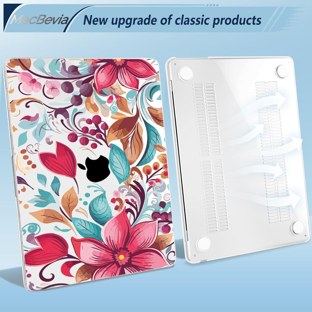 Compatible with MacBook Air 15 inch Case, M4 A3241/M3 A3114/M2 A2941 (Released 2025 to 2023), Hard Shell, Keyboard Cover, Screen Protector, Webcam Cover & Type-C Adapter, Geometric Flowers