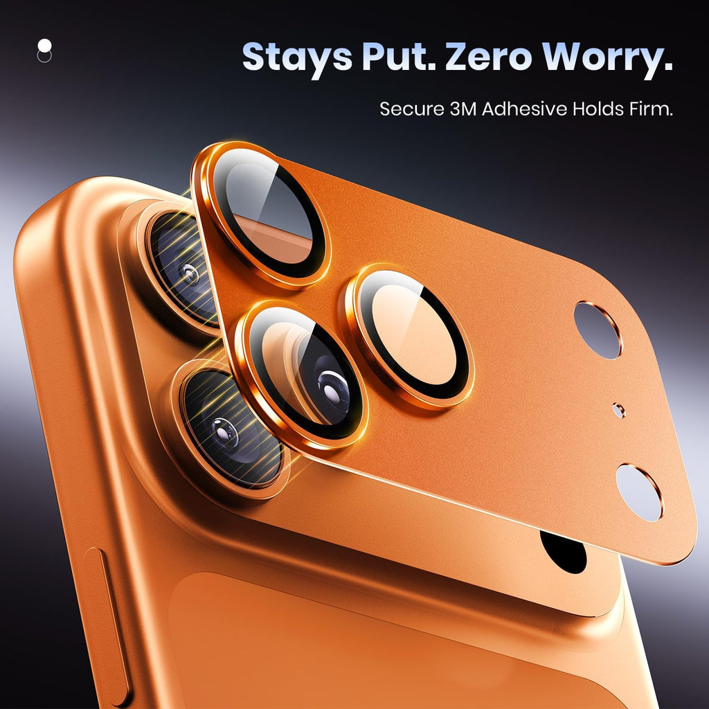 Hoerrye for iPhone 17 Pro Max Camera Lens Protector - [12FT Shatterproof Military Grade] [Strong Adsorption] 9H+ Tempered Glass Camera Screen Full Protective Cover Case Friendly,Cosmic Orange