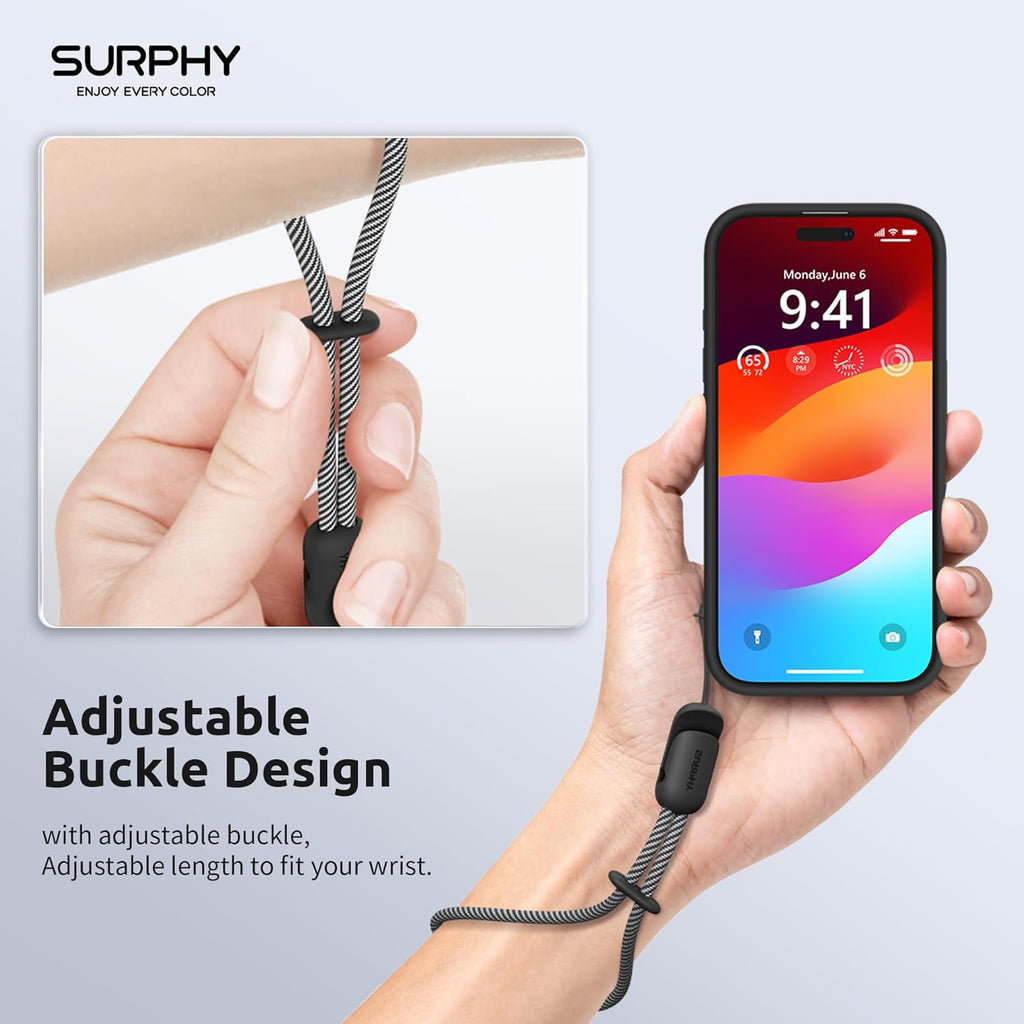 SURPHY 2 Pack Phone Lanyard for Cellphone Case, Phone Wrist Strap for Case, Cellphone Strap with 2-Color Braided, Charm Wrist Lanyard for Women and Men, Black & Gray
