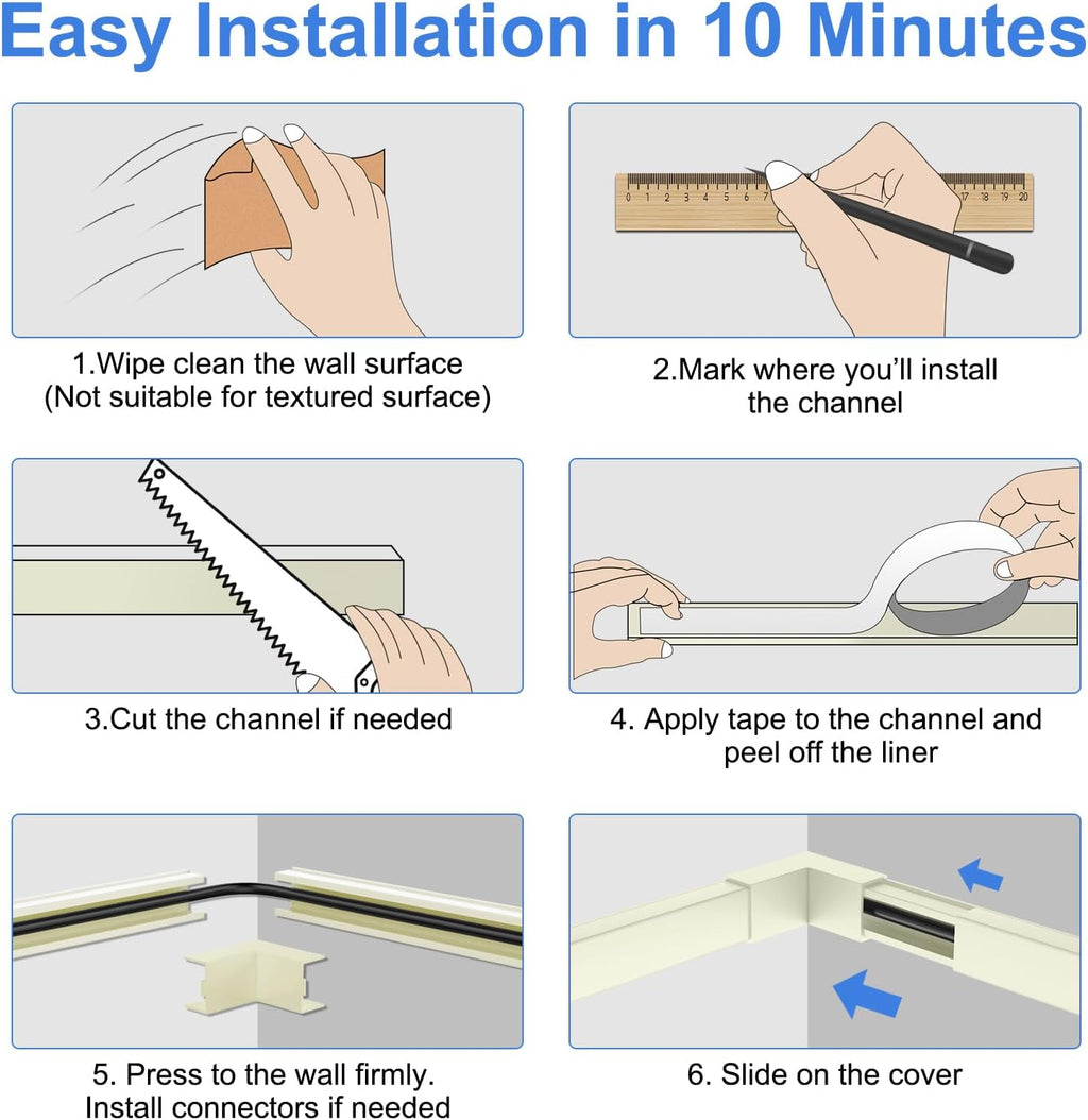 Yecaye Beige Cord Hider, One-Cord Channel Cord Cover on Wall, Cable Management Kit, Wire Covers for Cords, W0.59in H0.4in, Beige