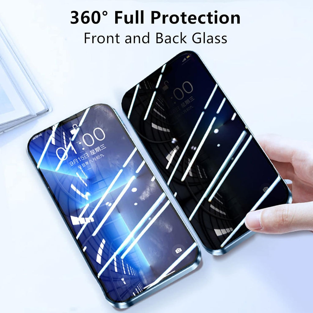 Jonwelsy Anti Peeping Case for iPhone 13 Pro Max, 360 Degree Protection Cover, Privacy Tempered Glass Anti-Spy Case Cover, Magnetic Adsorption Bumper Metal Frame Case for 13 Pro Max (Silver)
