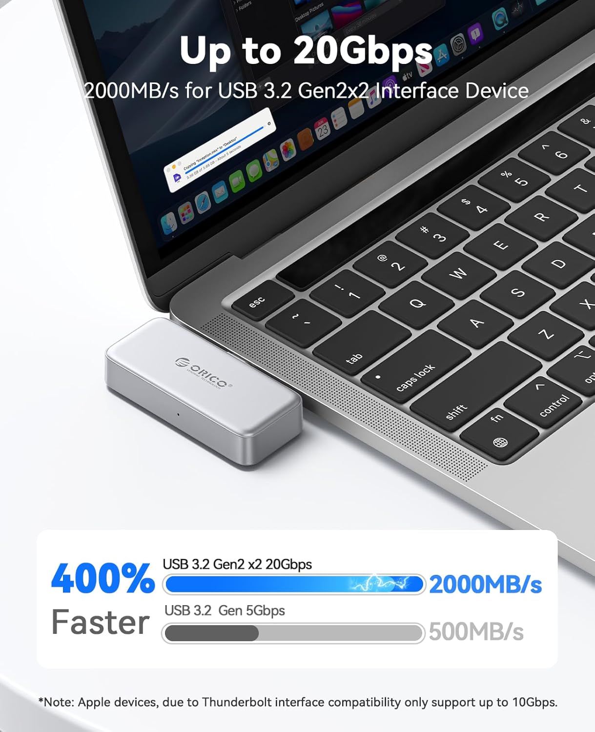 ORICO FlashPod 2TB Portable SSD Up to 2000MB/s, Direct Plug Design, High-Speed External SSD with USB 3.2 Gen2x2 20Gbps Interface, Reliable Storage for iPhone 16 Series, Tablets, Laptops - S20