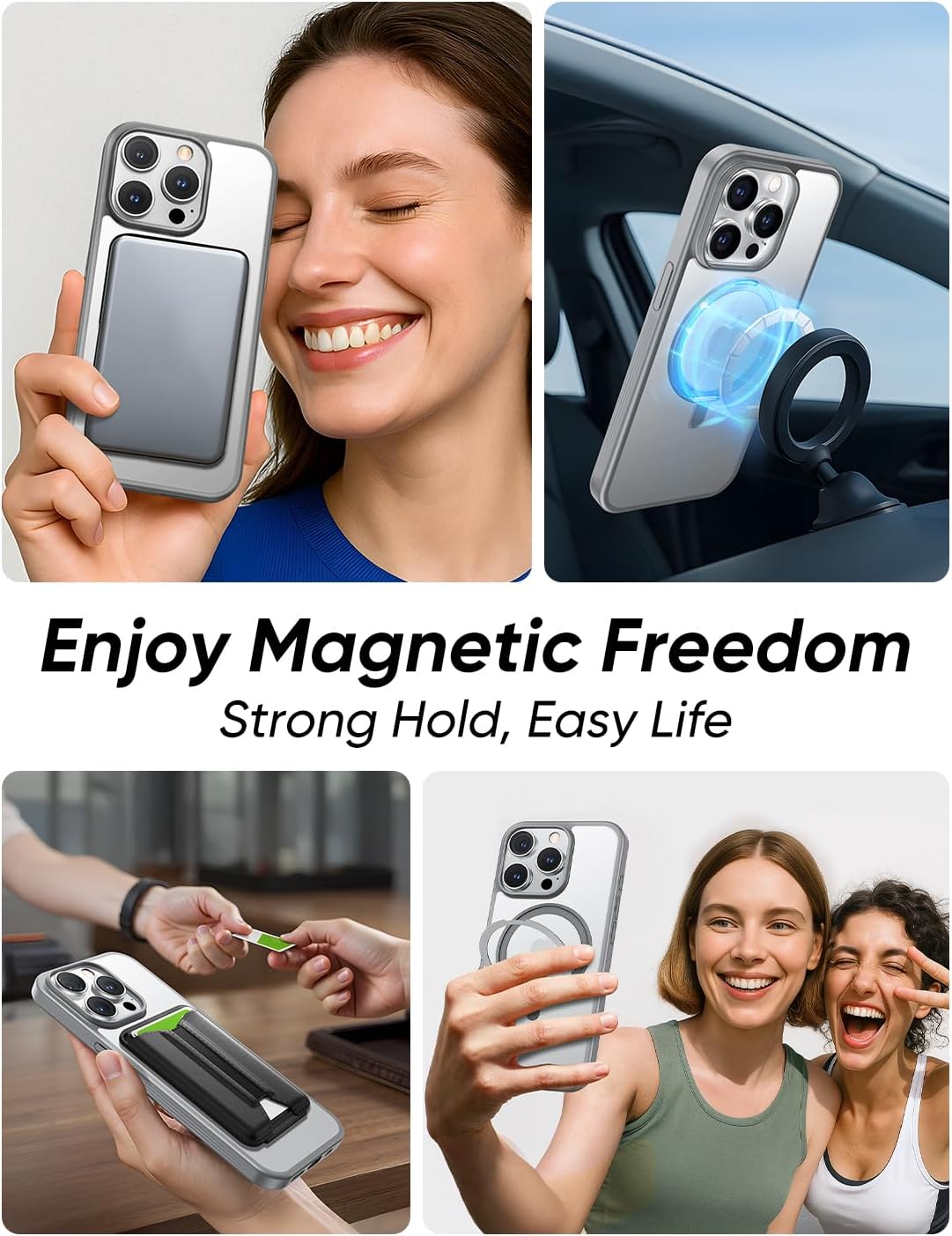 MAGIC JOHN 360° Rotatable Magnetic Invisible Stand for iPhone 14 Pro Max Case [Anti-Slip Grip] [Compatible with MagSafe] 16FT Shockproof for iPhone 14 Pro Max Case with Kickstand, Gray