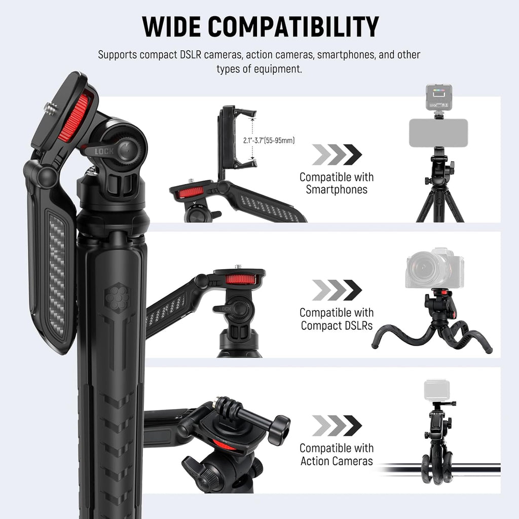 NEEWER Mini Flexible Tripod for iPhone & Camera with Remote/Handle/Phone Holder/Action Camera Adapter, Portable Pocket Desk Tripod for Travel Vlogging Compatible with iPhone GoPro Samsung, TP36