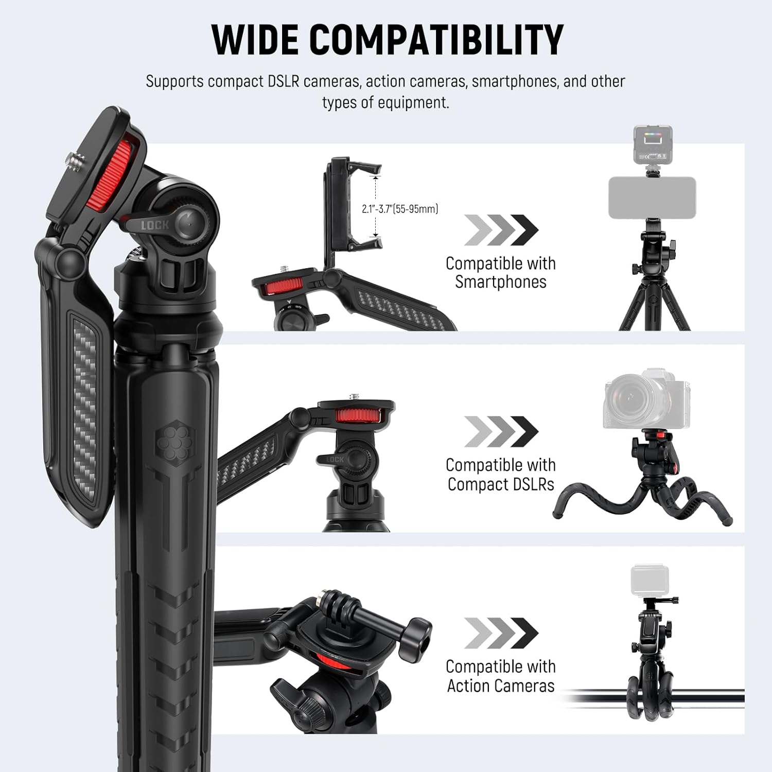 NEEWER Mini Flexible Tripod for iPhone & Camera with Remote/Handle/Phone Holder/Action Camera Adapter, Portable Pocket Desk Tripod for Travel Vlogging Compatible with iPhone GoPro Samsung, TP36