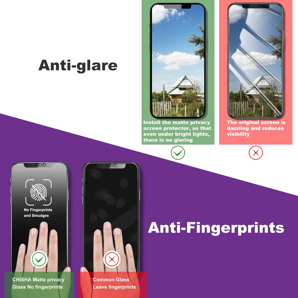 2 Pack Matte Privacy Screen Protector for iPhone X/iPhone XS/iPhone 11 Pro, 9H Tempered Glass, Full Coverage, Anti-Fingerprint, Auto Dust-Elimination, No Bubble, Easy Installation
