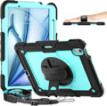timecity Case for iPad Air 11 Inch M3/ M2 (2025/2024), 360° Rotating Stand, Pencil Holder & Wireless Charging, Shockproof with Screen Protector & Shoulder Strap - for Designers, Blue