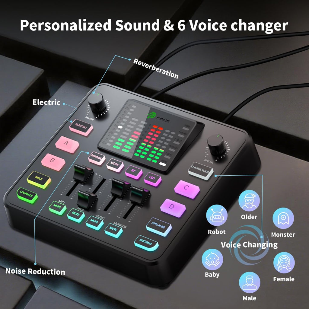 Podcast Equipment Bundle, PUPGSIS Audio Mixer with Dynamic Microphone, Pro-preamp, Bluetooth 5.3, Gaming Equipment Set for Podcast Recording, Live Streaming, Video Vocals, Phone, DJ