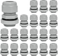 20 Pcs 1/2" NPT Nylon Cable Glands, IP68 Waterproof Adjustable Cord Grip Cable Connector Strain Relief Wire Protectors for 6-12mm Cable Diameter, Grey
