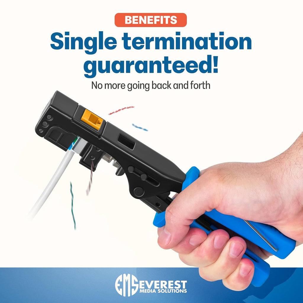 Everest easyJACK - 90° Angled Speed Termination Keystone Tool Set - with 20-Pack of RJ45 Cat6 Keystone Jacks in Yellow (Slim Profile Design) - Time Saver Network Punch Down Tool Cat6