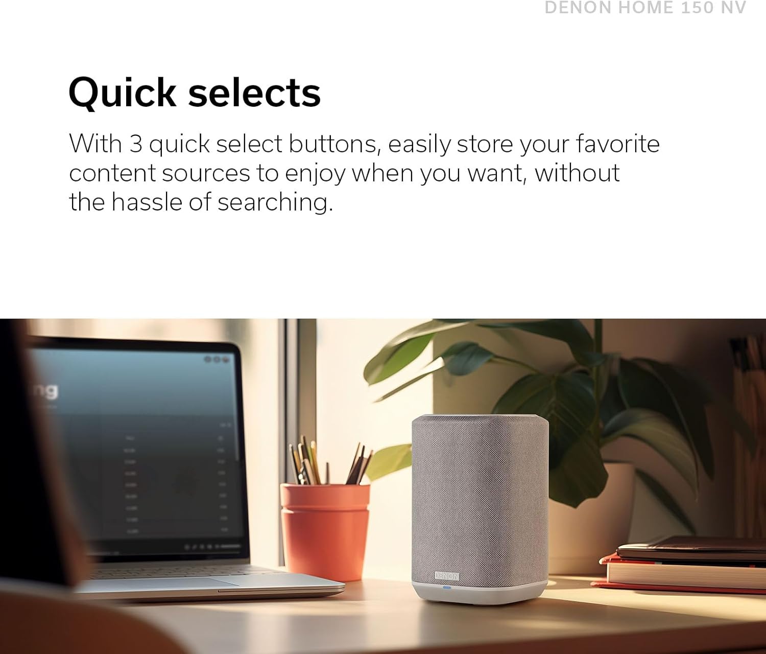 Denon Home 150 NV Wireless Speaker (White), 1" Tweeter, 3.5" Woofer, Home Speaker with HEOS Built-in, AirPlay 2, and Bluetooth, Multi-Room Streaming, Simple Setup, Compact Design