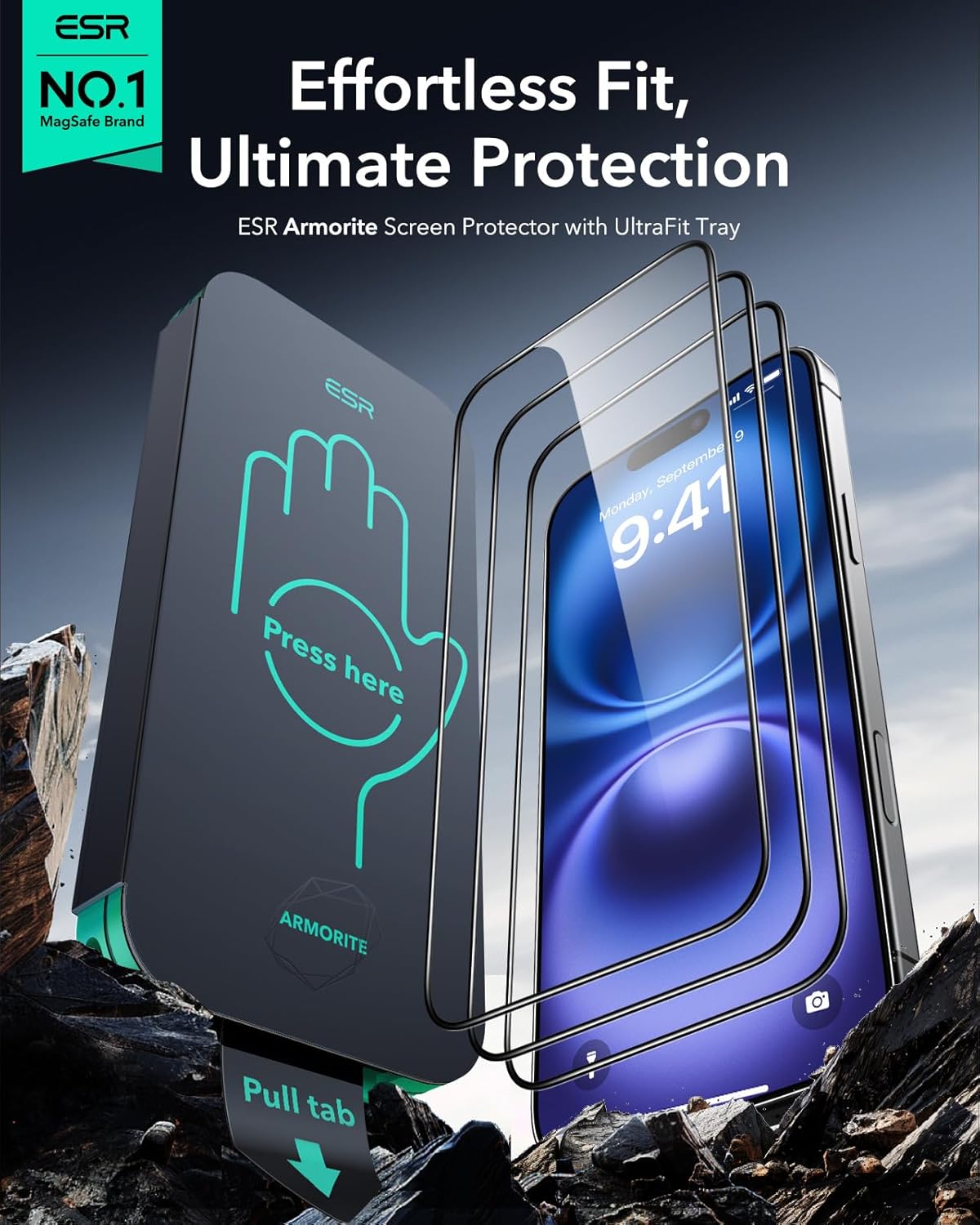 ESR 3 Pack 9H+ Glass for iPhone 16 Plus/iPhone 15 Plus Screen Protector, [Military Grade Shatterproof & Longest Durable] Armorite Ultra-tough Full Coverage Tempered Glass with UltraFit Tray