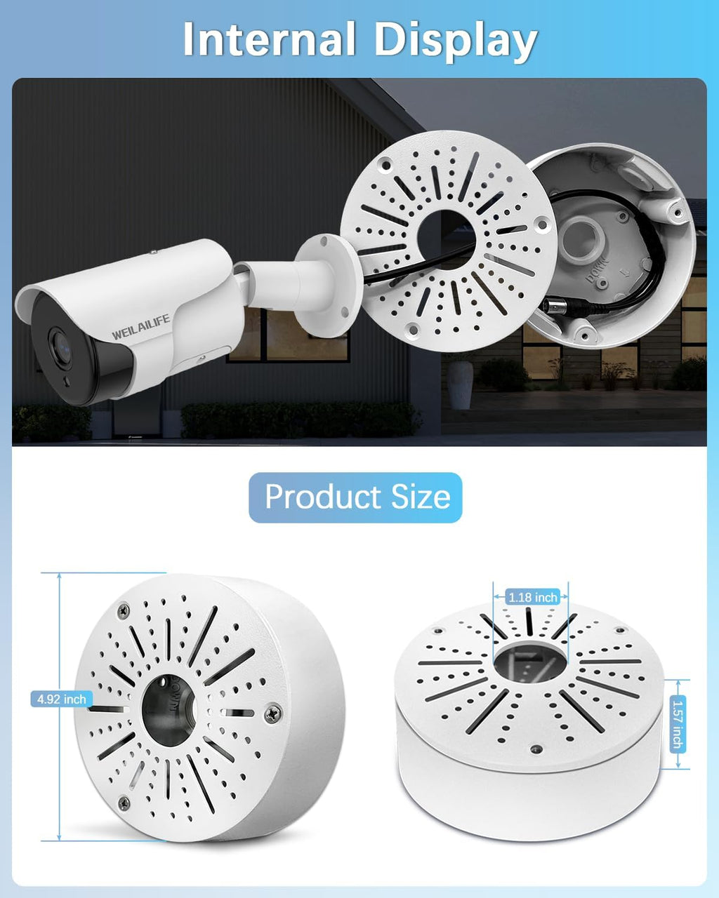 WEILAILIFE 【Compatible Almost All Cameras Type】 Security Camera Junction Box, Universial Camera Junction Box Mount Bracket, Outdoor Security Camera Mount, CCTV Metal Junction Box(2 Pack)