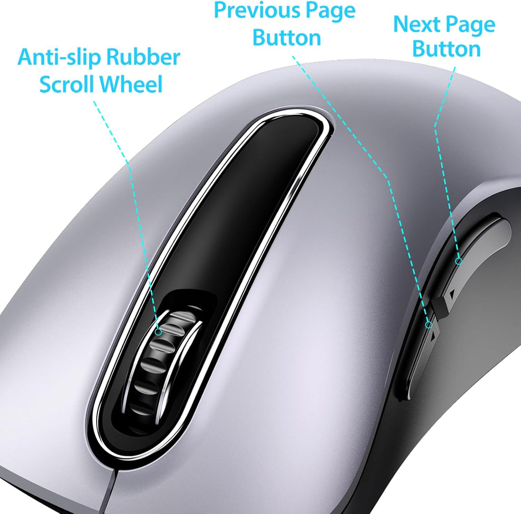 memzuoix 2.4G Wireless Mouse, 1400 DPI Mobile Optical Cordless Mouse with USB Receiver, Portable Computer Mice Wireless Mice for Laptop, PC, Desktop, MacBook, 5 Buttons (Gunmetal)