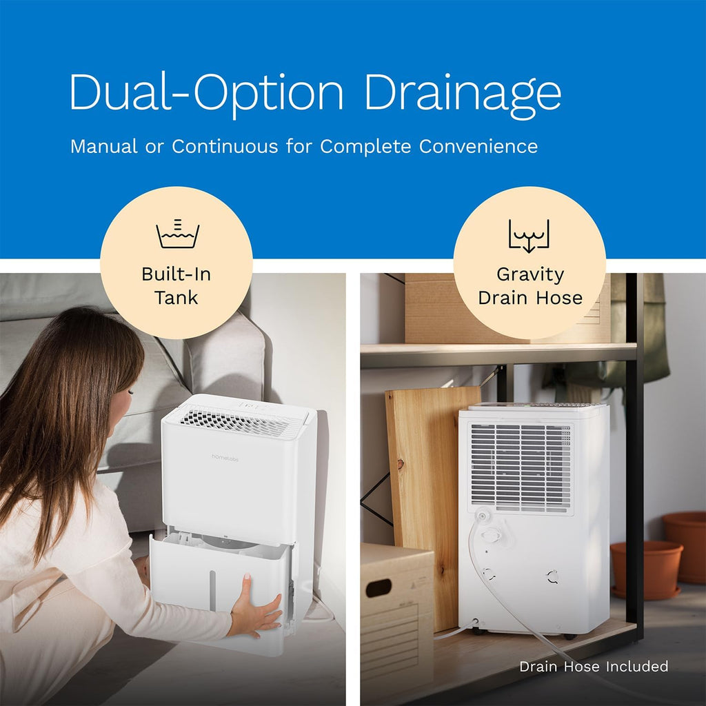 hOmeLabs 32 Pint Wi-Fi Dehumidifier for up to 4,500 Sq Ft Rooms (MAX 80 Pint at 95°F, 90% RH) – High-Efficiency Moisture Removal with Auto Shut-Off and Quiet, Portable Operation