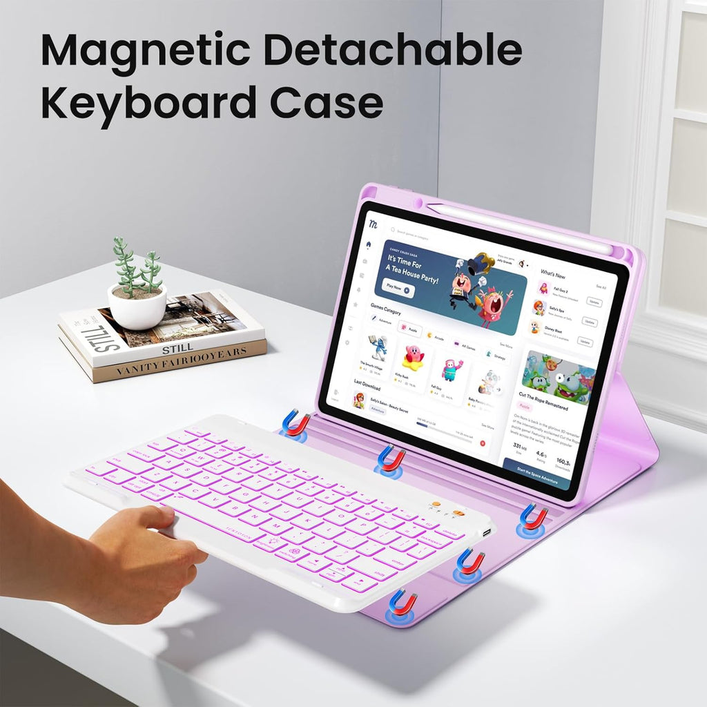 BLUTLOTUS Keyboard Case for iPad 9th/8th/7th Generation 10.2 inch 2021/2020/2019, iPad Pro 10.5-inch Case with Keyboard,iPad Air 3 2019, 7 Color Backlit Removable Bluetooth Wireless(Purple)