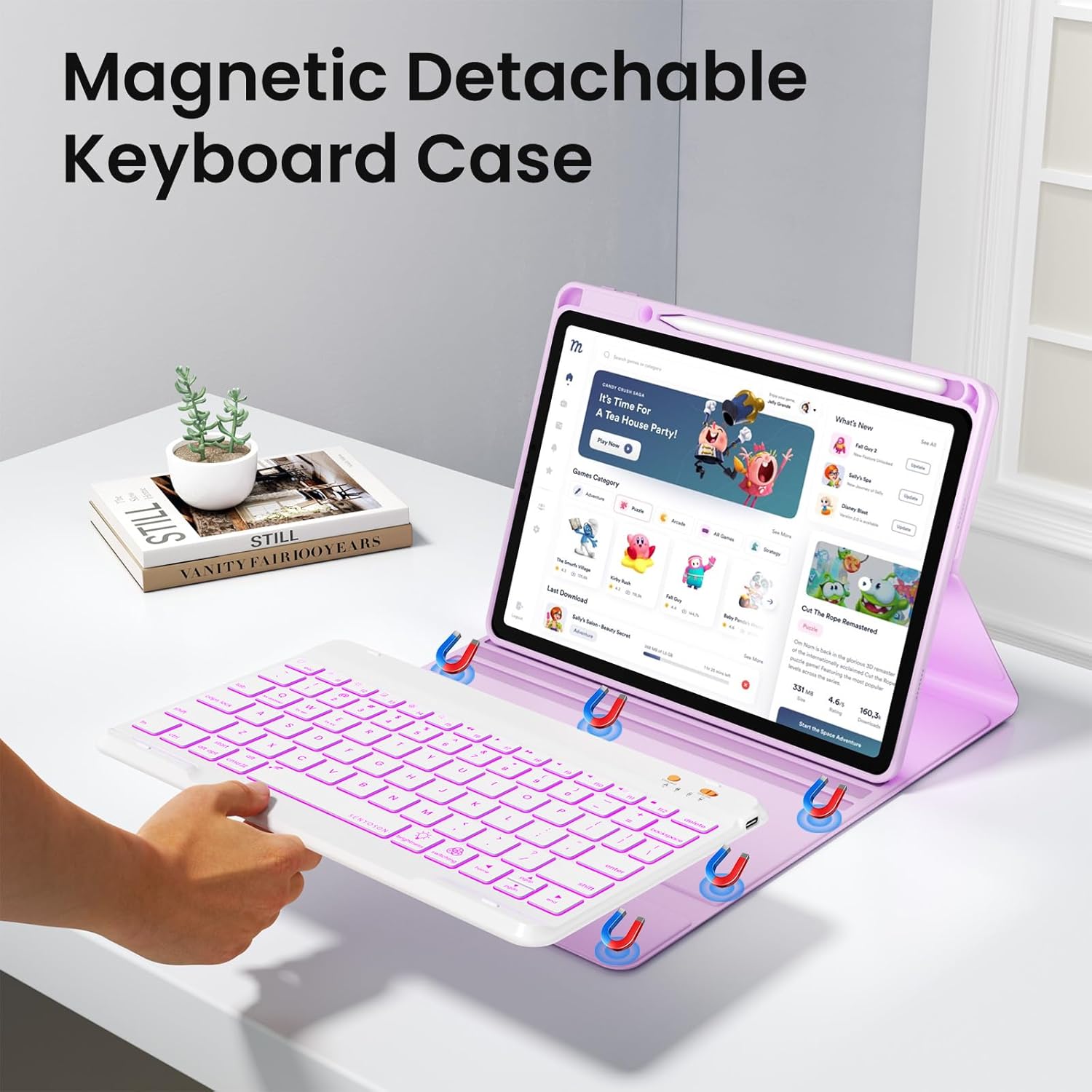 BLUTLOTUS Keyboard Case for iPad 9th/8th/7th Generation 10.2 inch 2021/2020/2019, iPad Pro 10.5-inch Case with Keyboard,iPad Air 3 2019, 7 Color Backlit Removable Bluetooth Wireless(Purple)
